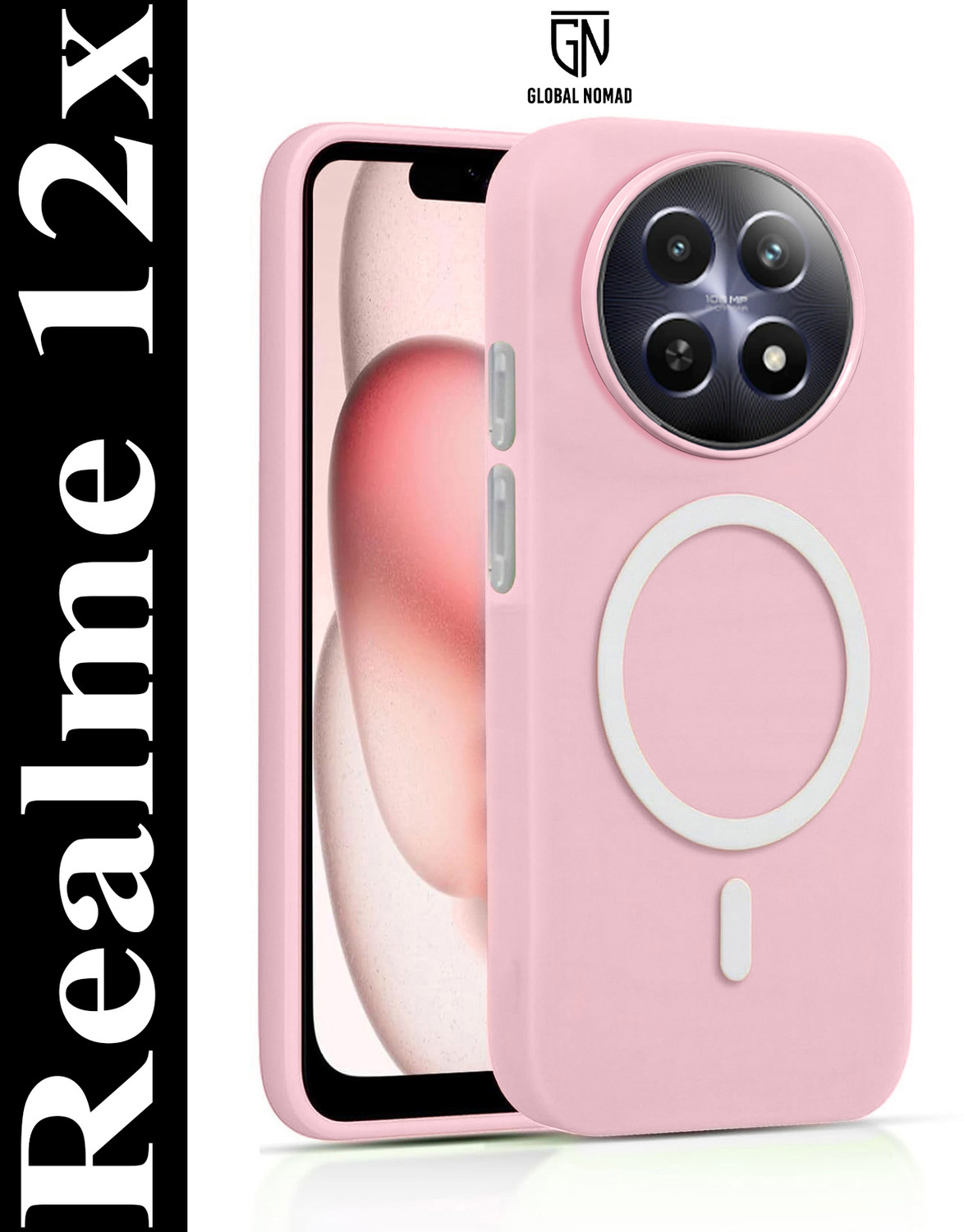 Image of GLOBAL NOMAD Back Cover for realme 12x 5G (Pink, Shock Proof, Polycarbonate, Pack of: 1)