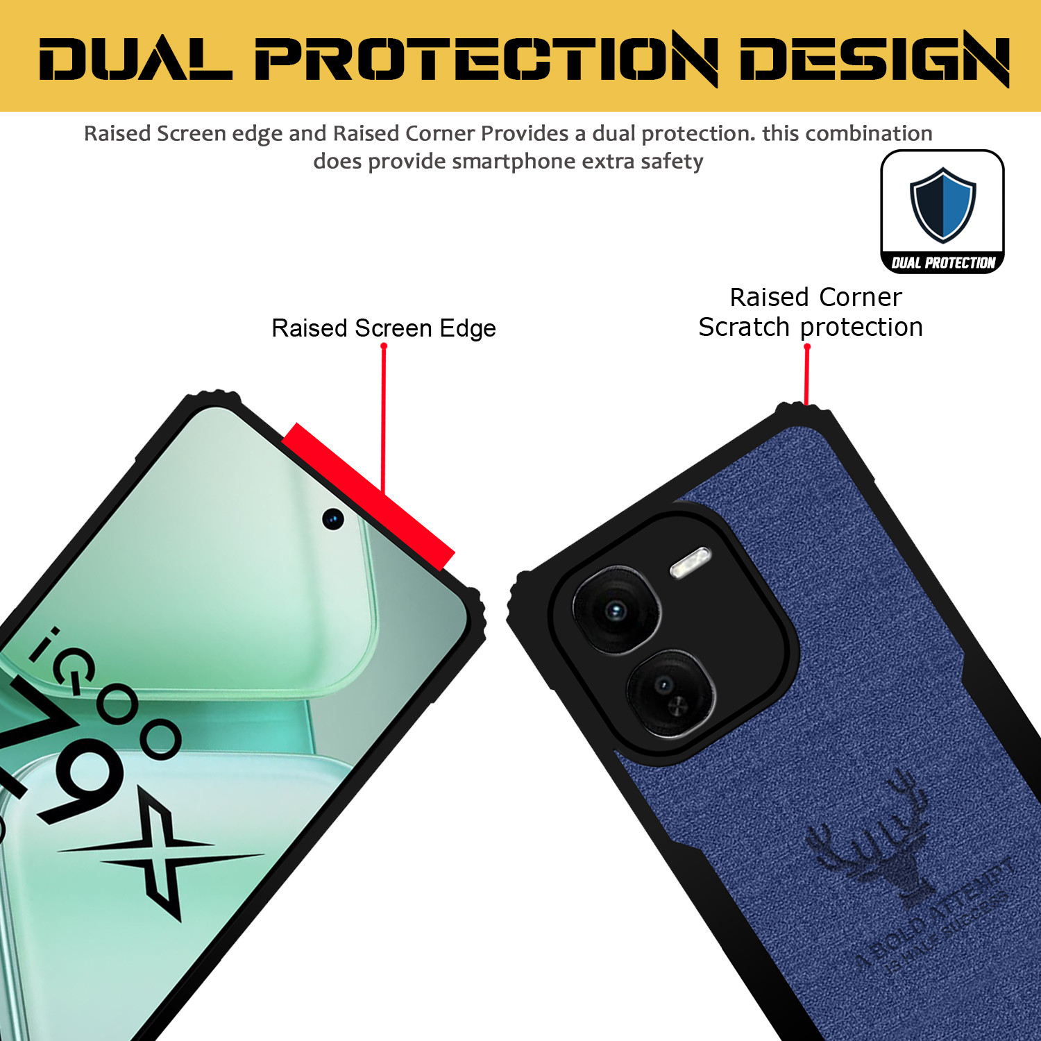 Image of Roxel Back Cover for IQOO Z9X |Vegan PU Leather |Deer Case|Four Side Edges & Camera Lens Protection