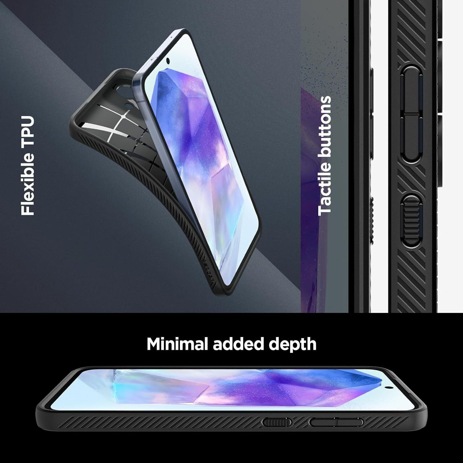 Image of Spigen Liquid Air Back Cover for Samsung Galaxy A55 5G (Black, Flexible, Thermoplastic Polyurethane, Pack of: 1)