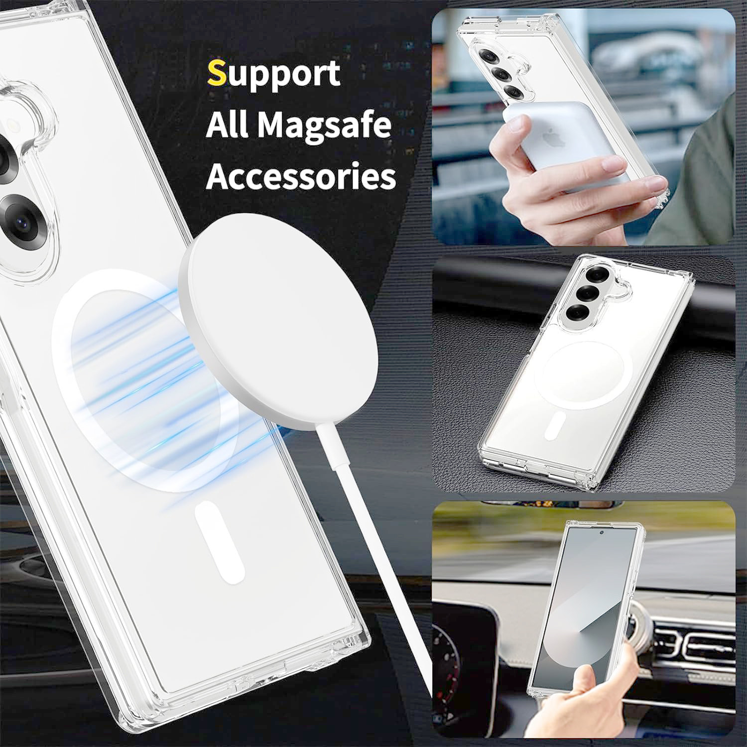 Image of AM COOLLECTION Back Cover for Samsung Galaxy Z Fold 7 Transparent MagSafe Mobile Back Cover - Slim, Strong .