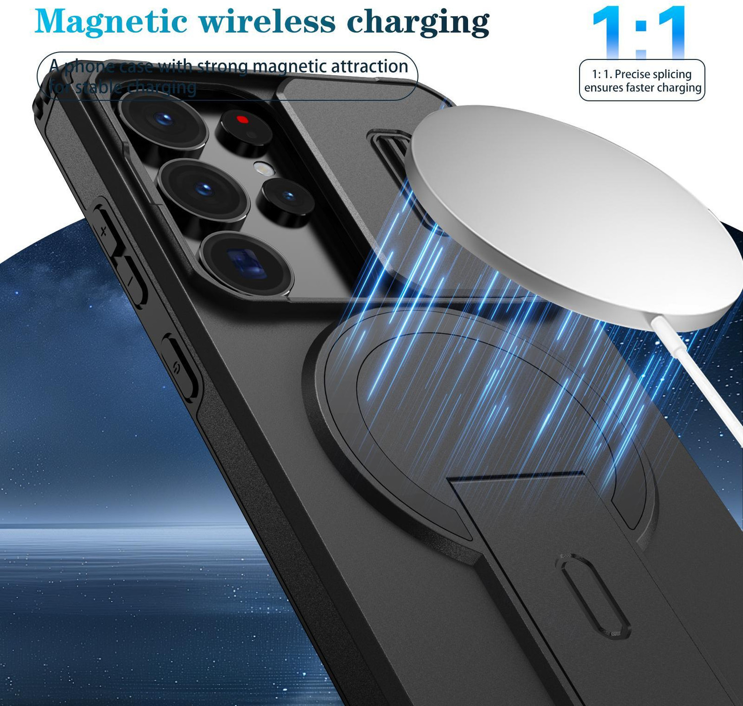 Image of ShieldTech Back Cover for Samsung Galaxy S25 Ultra 5G, Stand Shockproof Magsafe (Black, Magsafe, Polycarbonate, Thermoplastic Polyurethane, Pack of: 1)