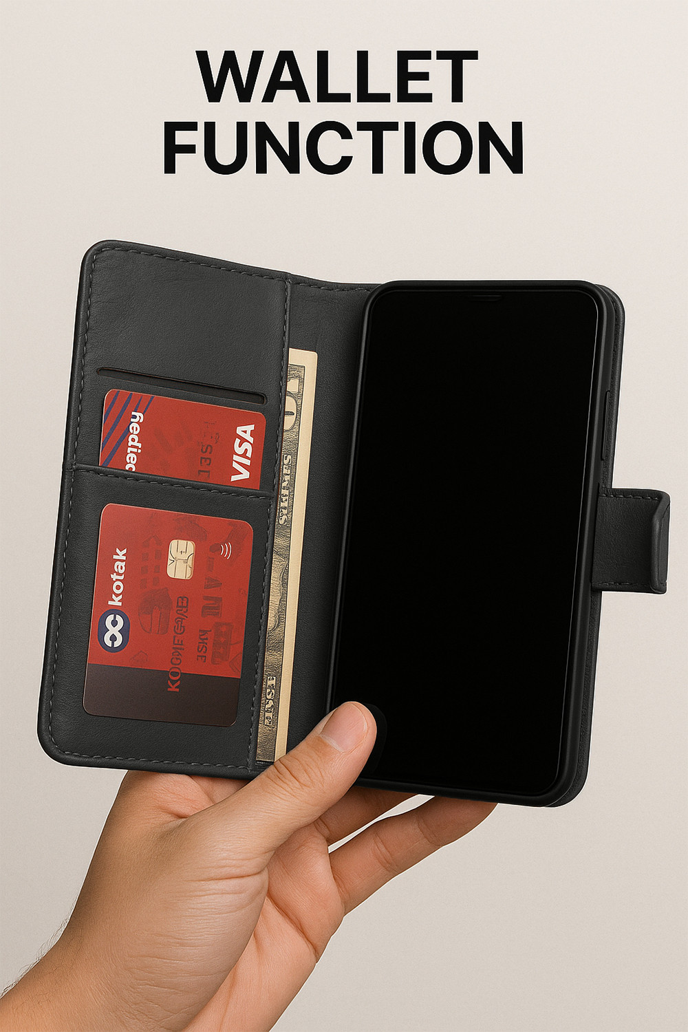 Image of Ascensify Back Cover for Poco C85x 5G Premium PU Leather Flip Cover with Card Slots & Stand Feature