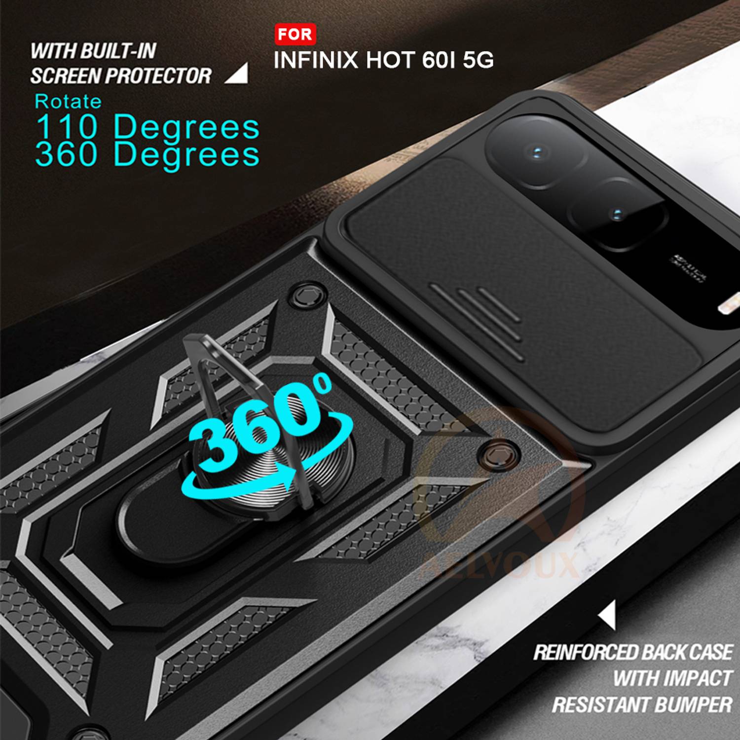 AelVouX Back Cover for Infinix Hot 60i Black - Image 2