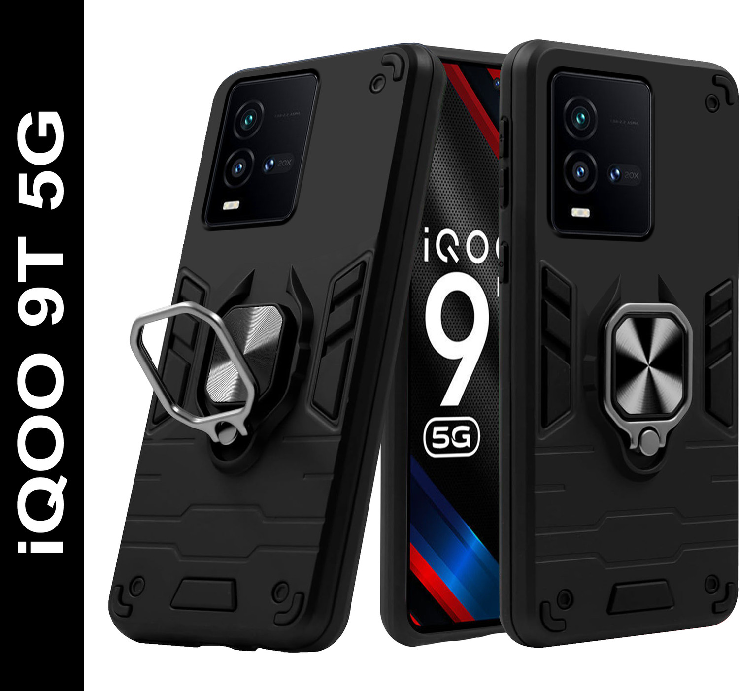 Image of CASETASTIC Back Cover for iQOO 9T 5G (Black, Shock Proof, Plastic, Pack of: 1)