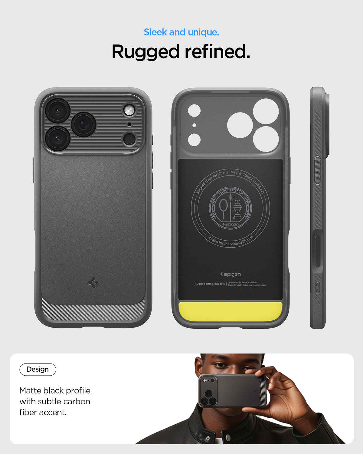 Image of Spigen Rugged Armor MagFit Back Cover for iPhone 17 Pro Max (Grey, Magsafe, Thermoplastic Polyurethane, Pack of: 1)