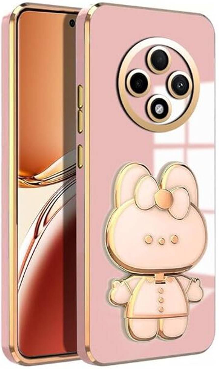 A3sprime Back Cover for Oppo F27 Pro 5G with Cute 3D Cartoon Shaped Mirror Folding Mobile Stand Holder