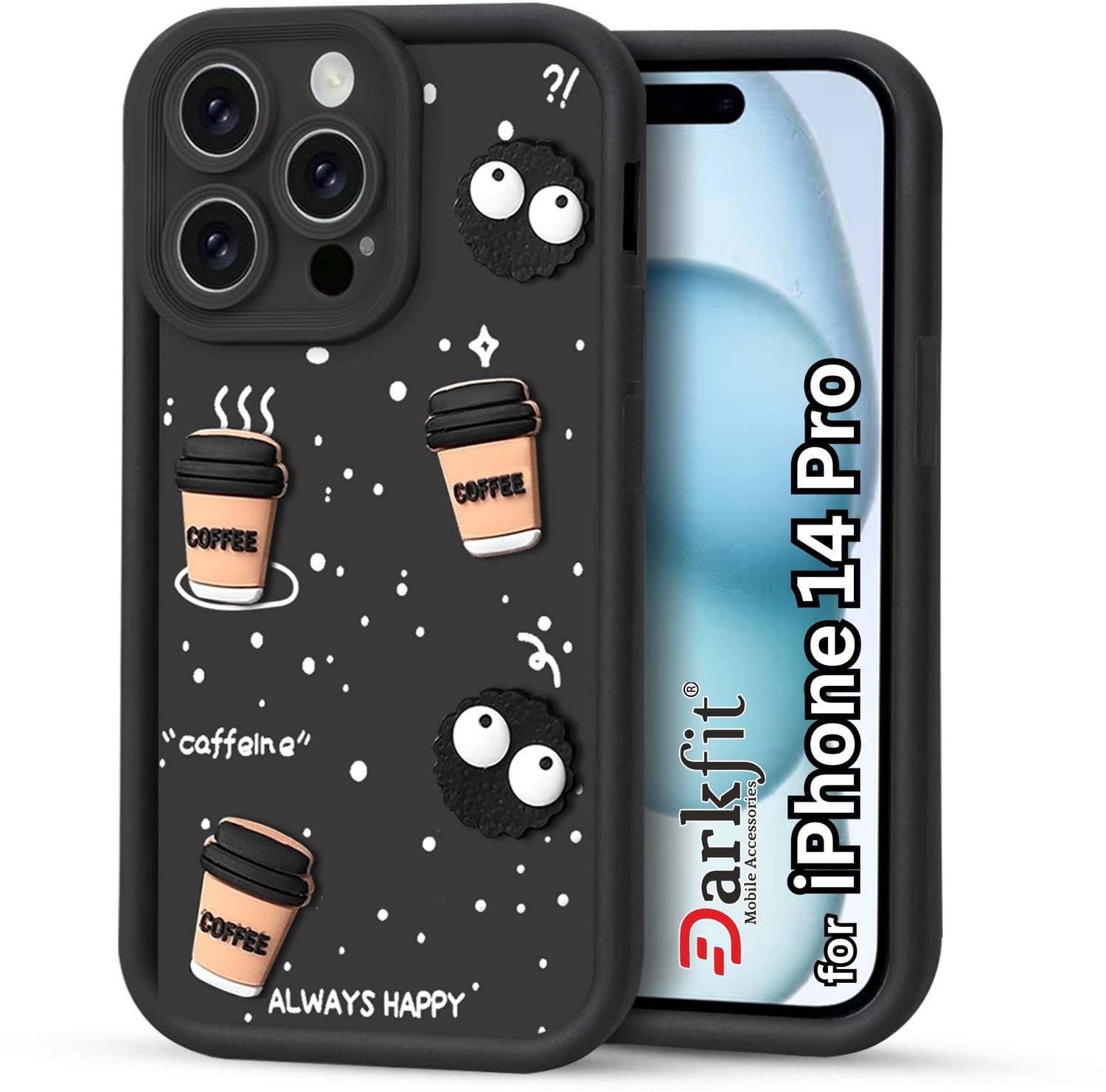 familiar iPhone 14 Pro ケース DARKFIT Back Cover for Apple iPhone 14 Pro, 3D Coffee Design Case