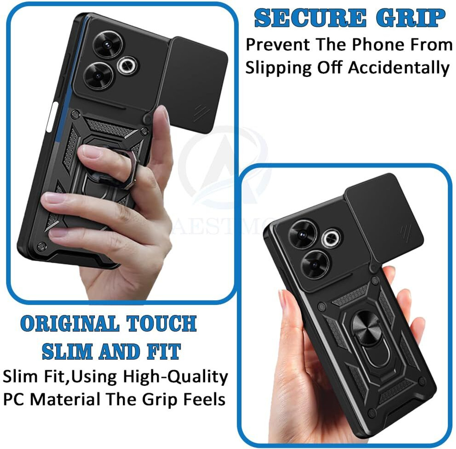 Image of Cover Alive Back Cover for POCO M6 Plus 5G (Black, Slider, Thermoplastic Polyurethane, Pack of: 1)