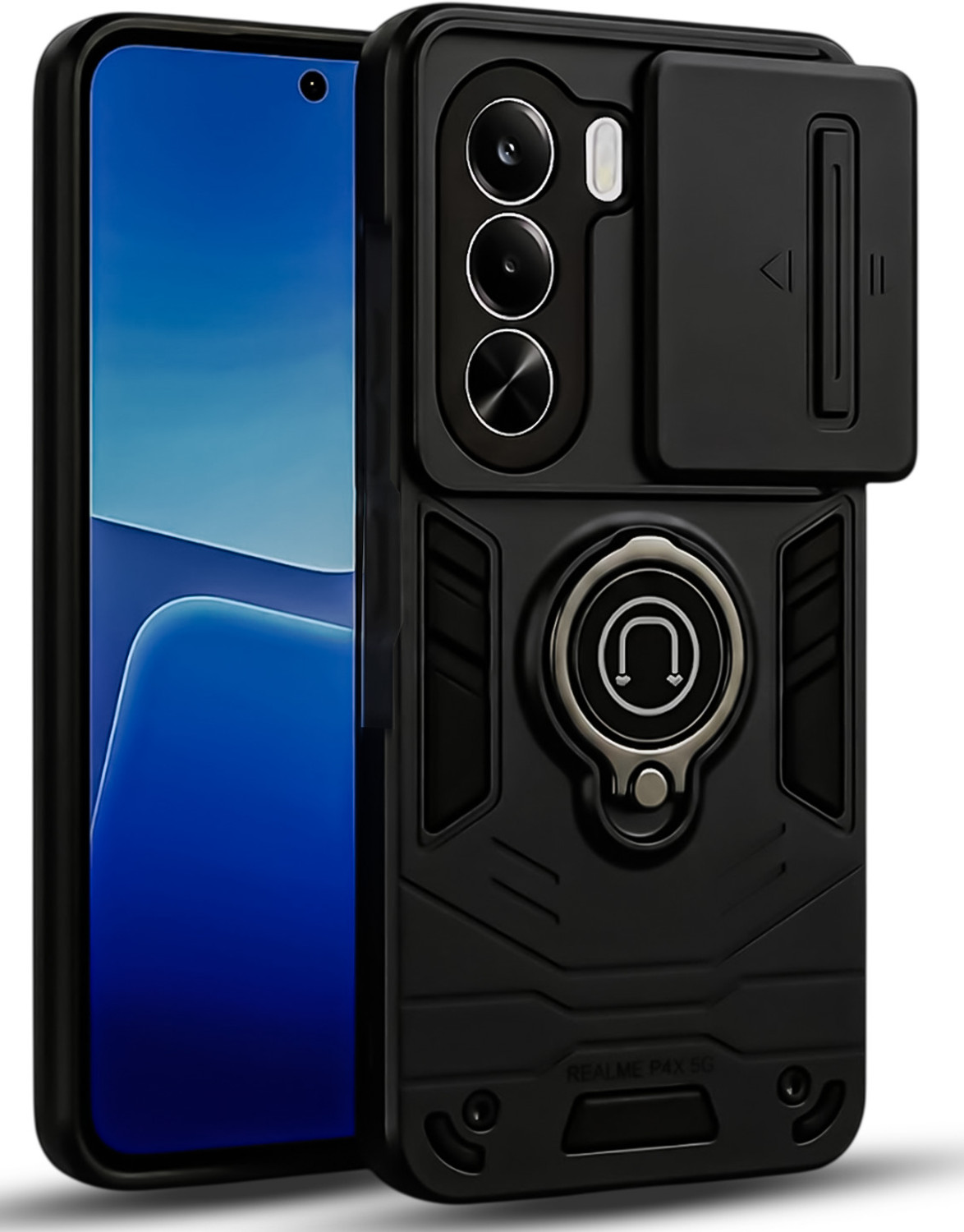 Image of Flipkart SmartBuy Back Cover for realme P4x 5G (Black, Rugged Armor, Polycarbonate, Pack of: 1)