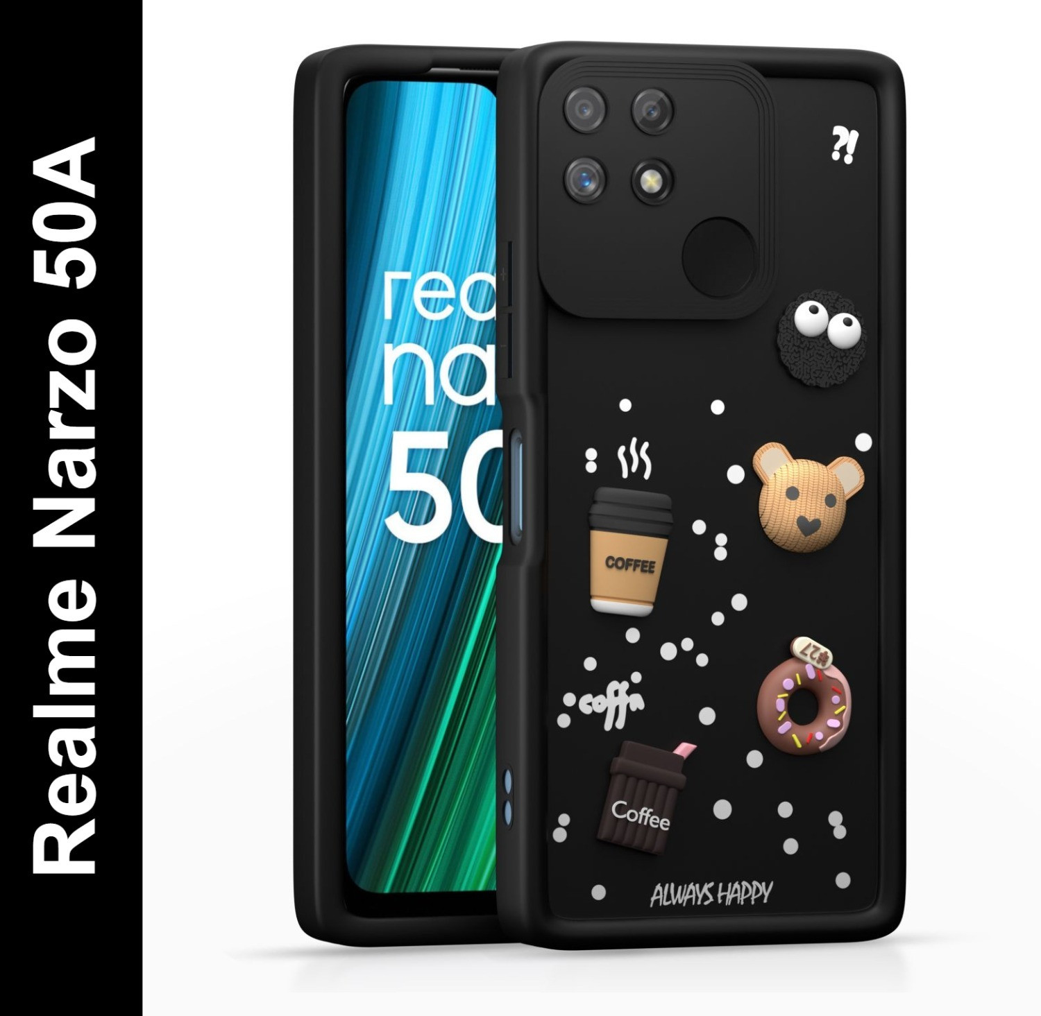 Image of Pikkme Back Cover for Realme Narzo 50A (Black, Flexible, Silicon)