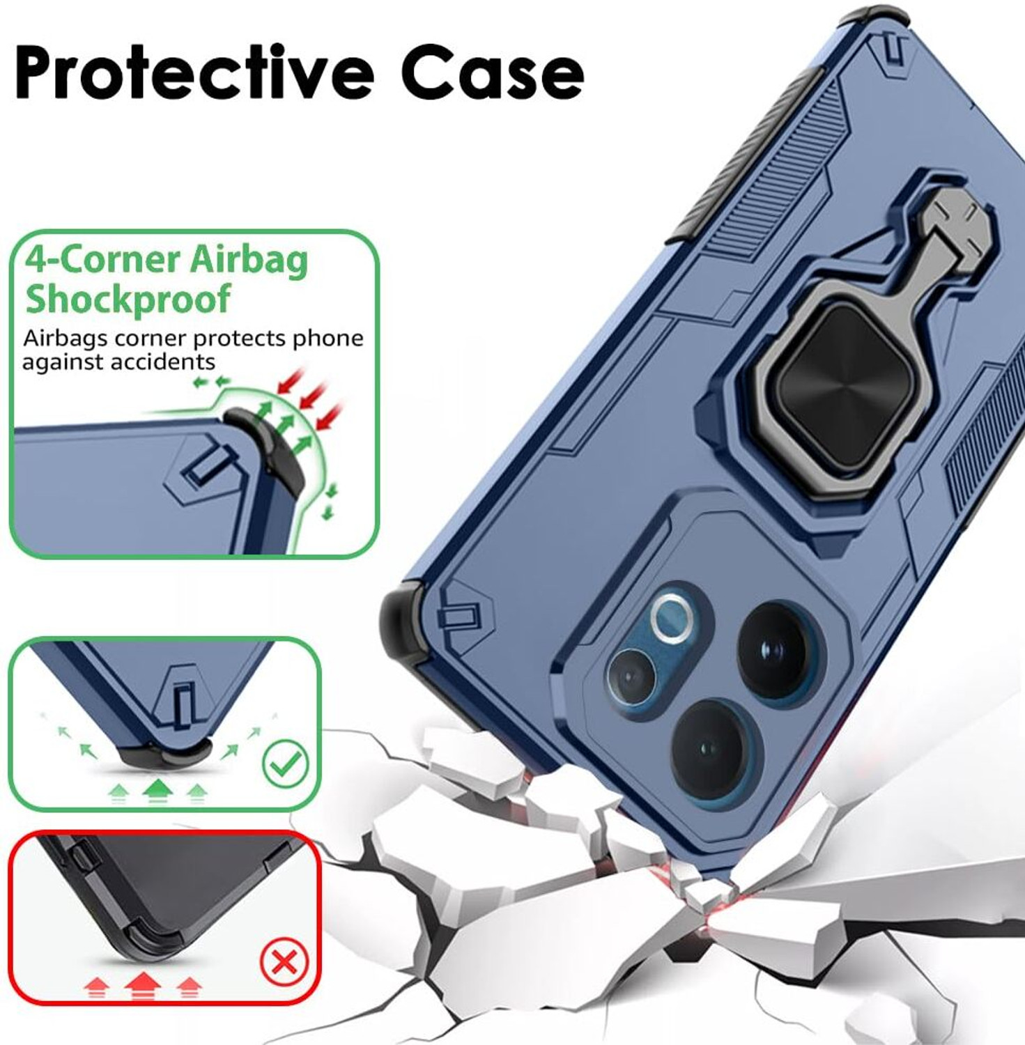 Image of SESS XUSIVE Back Cover for Vivo V60 5G D5 Tough Armor Bumper Back Cover Case - Blue