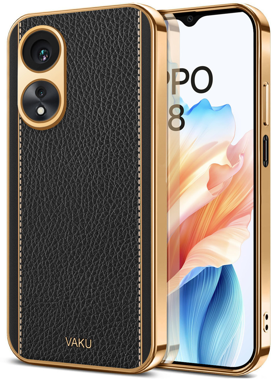 Image of Vaku Luxos Back Cover for Oppo A38, Luxemberg Leather Stitched Gold Electroplated Shockproof Protective Case