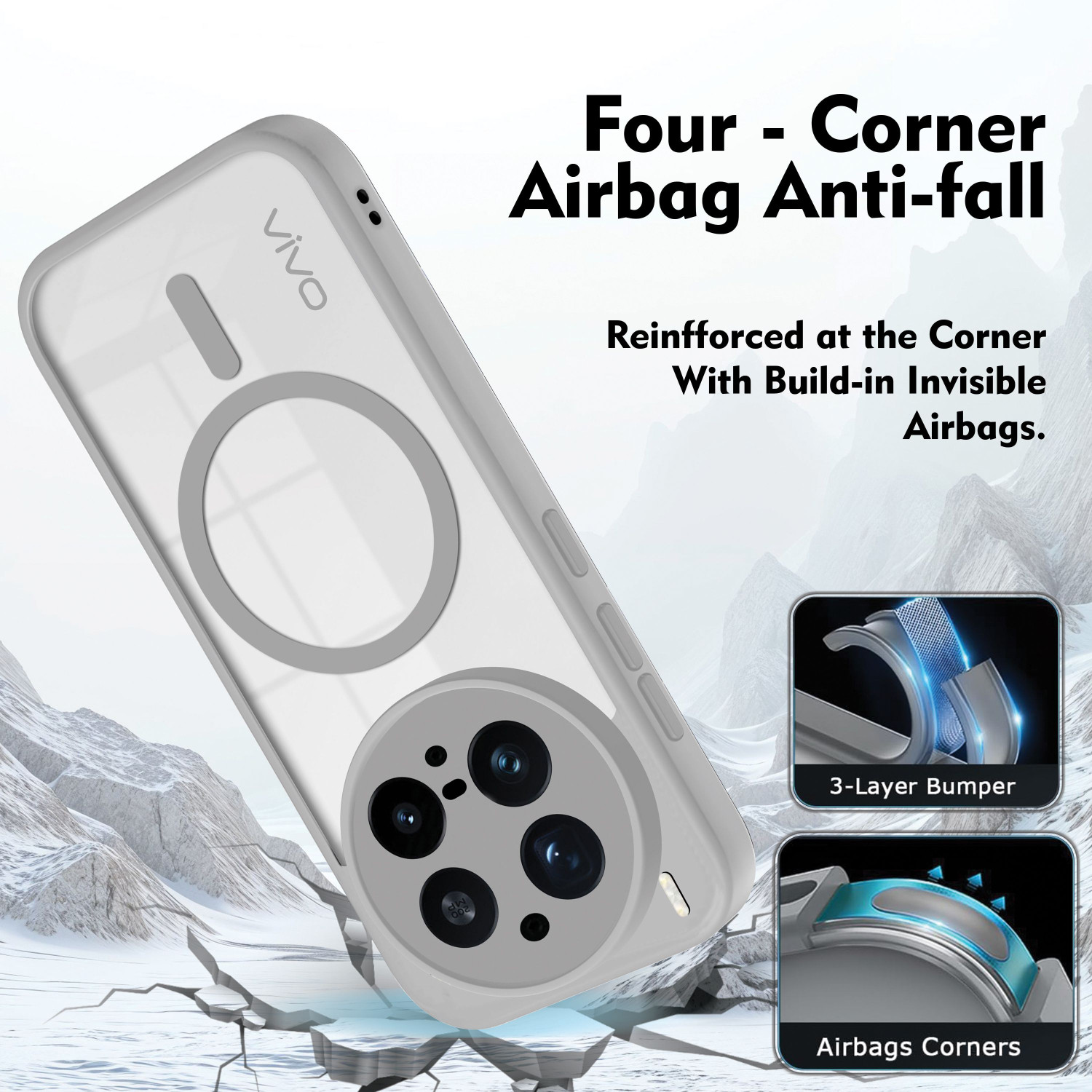 Image of V-TAN Back Cover for Vivo X300 Pro (Grey, Magsafe, Thermoplastic Polyurethane, Pack of: 1)