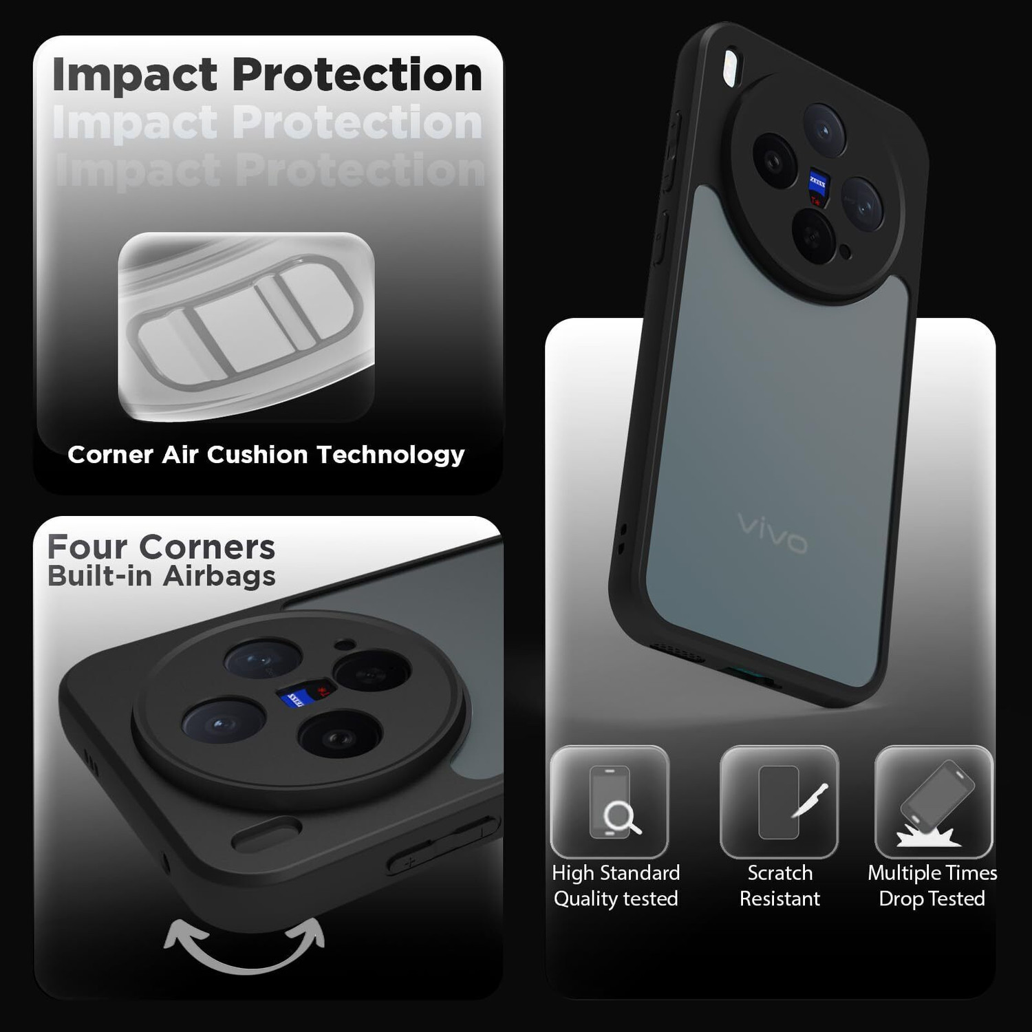 Image of RIGGEAR Back Cover for Vivo X300 5G (Black, Shock Proof, Thermoplastic Polyurethane, Polycarbonate)