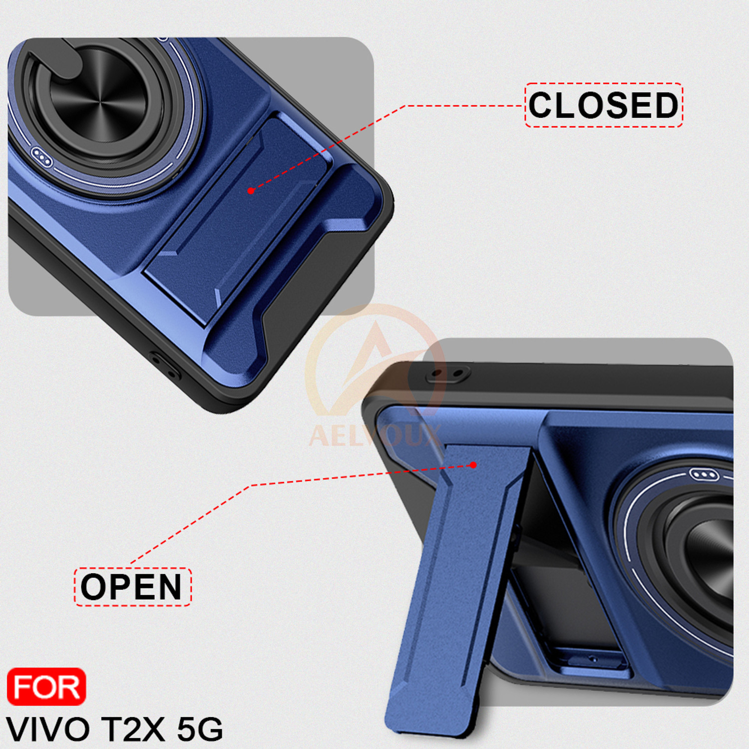 Image of AelVouX Back Cover for Vivo T2X 5G (Blue, Rugged Armor, Polycarbonate, Thermoplastic Polyurethane, Pack of: 1)