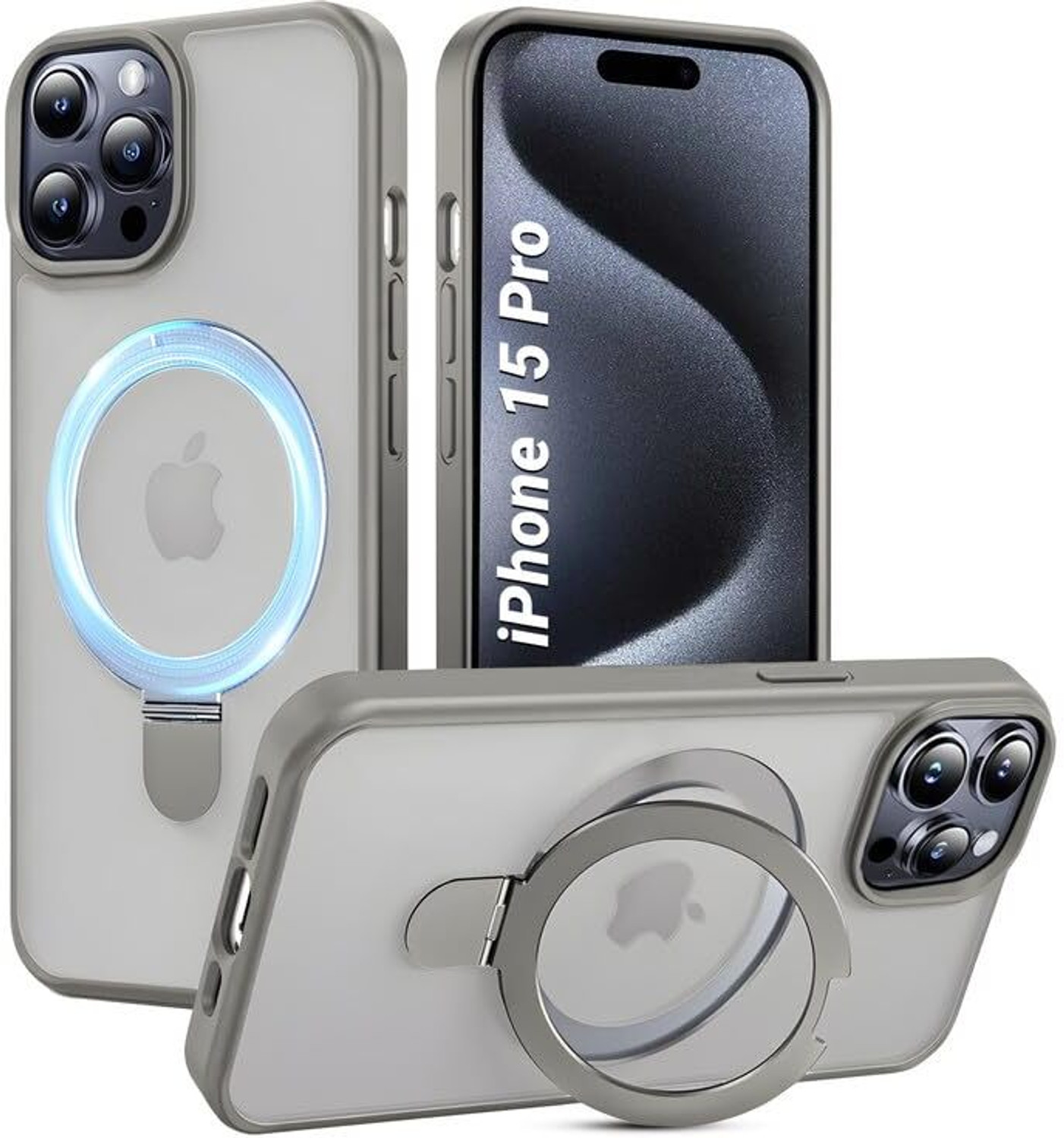 Image of AIBEX Back Cover for Apple iPhone 15 Pro|Kickmag With Magnetic Ring Alloy Kickstand | Mag-Safe Compatible