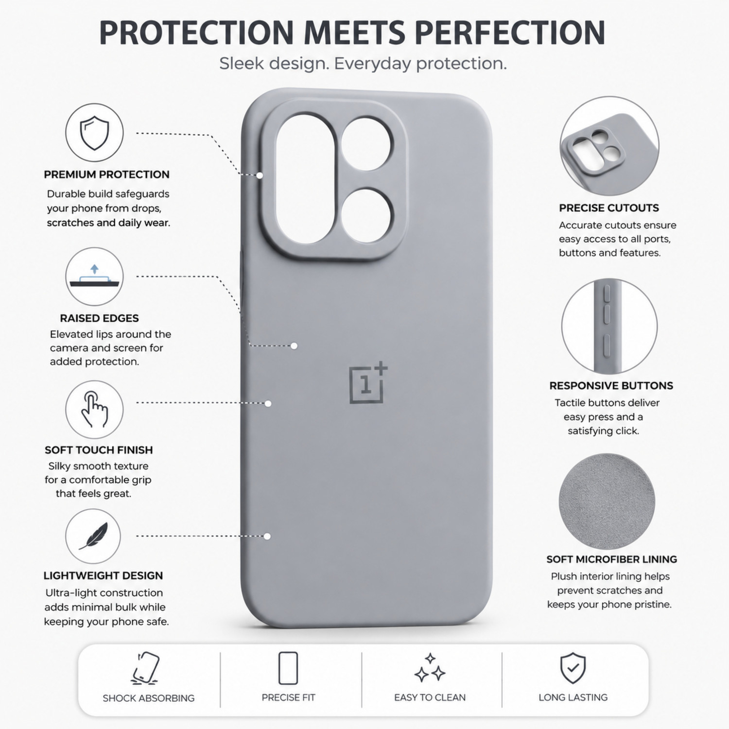 Image of inteliqo Back Cover for ONEPLUS 15 5G (Grey, Shock Proof, Silicon, Pack of: 1)
