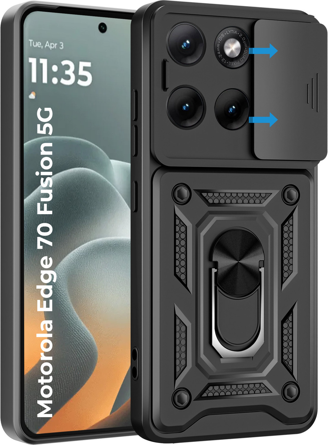 Image of Artistque Back Cover for Motorola Moto Edge 70 Fusion 5G (Black, Ring Case, Polycarbonate, Thermoplastic Polyurethane, Pack of: 1)