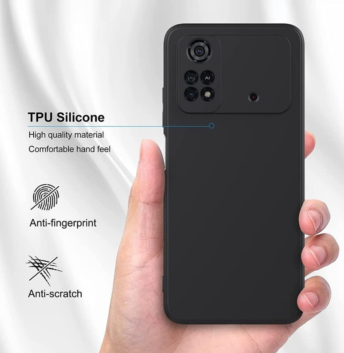 Image of Casehub Back Cover for Poco M4 Pro (Black, Shock Proof, Rubber, Plastic, Pack of: 1)