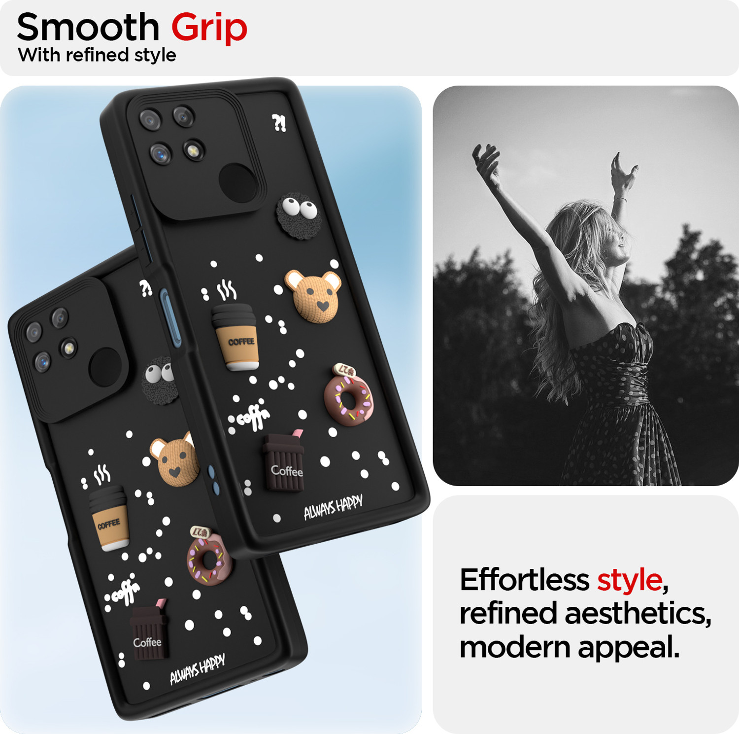 Image of Pikkme Back Cover for Realme Narzo 50A (Black, Flexible, Silicon)