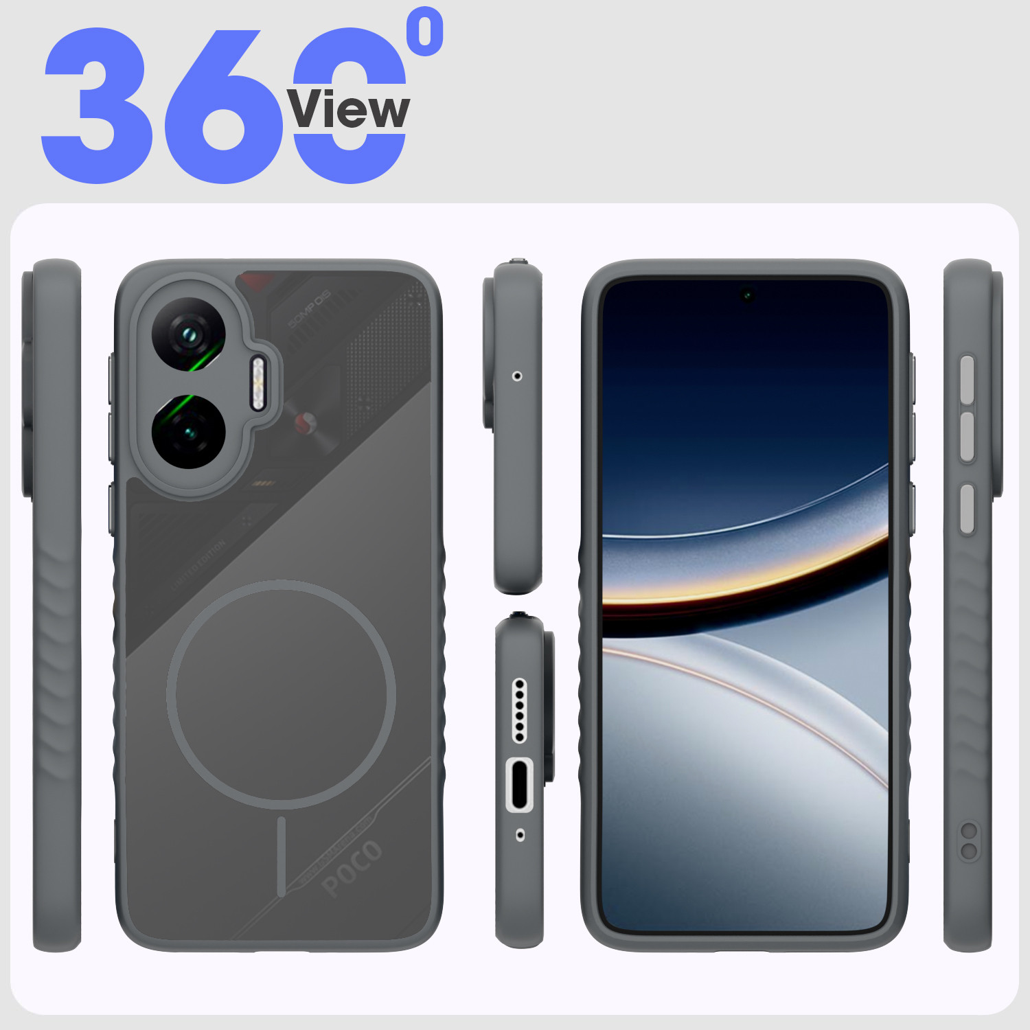 Image of KartV Back Cover for Poco F7 5G (Grey, Camera Bump Protector, Silicon, Metal, Plastic, Polycarbonate, Rubber, Pack of: 1)