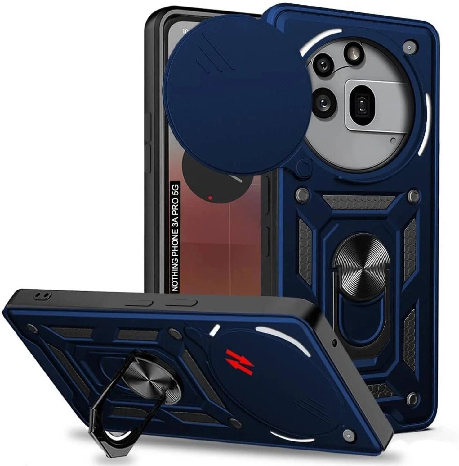 AIBEX Back Cover for Nothing Phone 3(a) Pro 5G|D10 Tough Armor|Sliding Camera Shield|Ring Holder|Kickstand