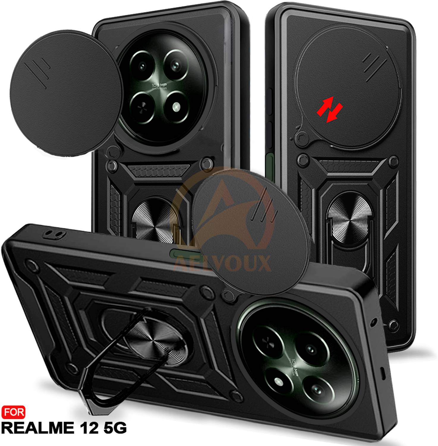 AelVouX Back Cover for Realme 12 5G Black - Image 1