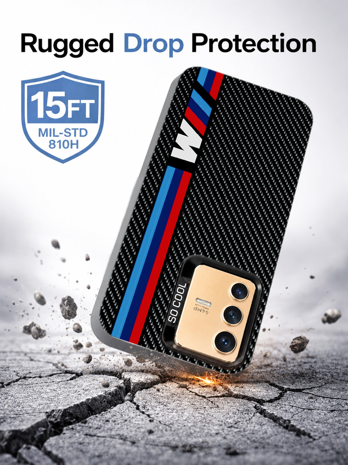 Image of PUNAK Back Cover for Vivo V23 5G (Black, Grip Case, Polycarbonate, Pack of: 1)