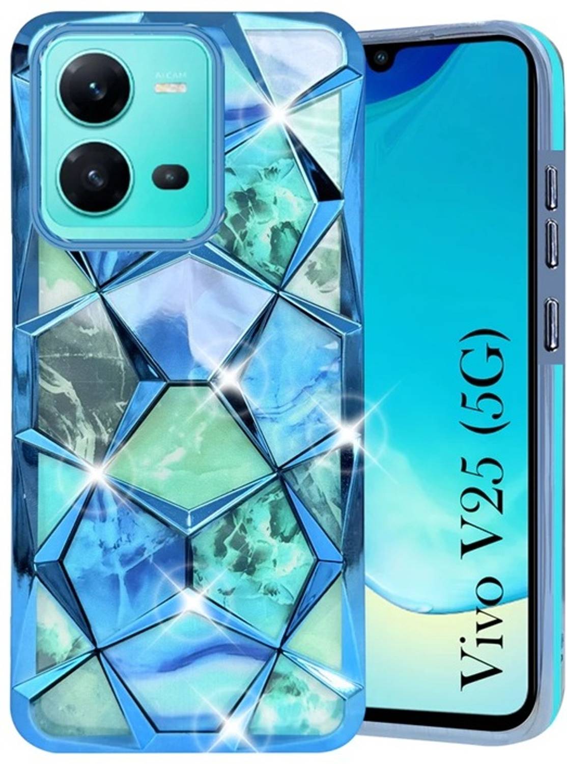 Accesories Legacy Back Cover for Vivo V25 5G (Dual Design Glitter Sparkle and Detachable Diamond Print Case