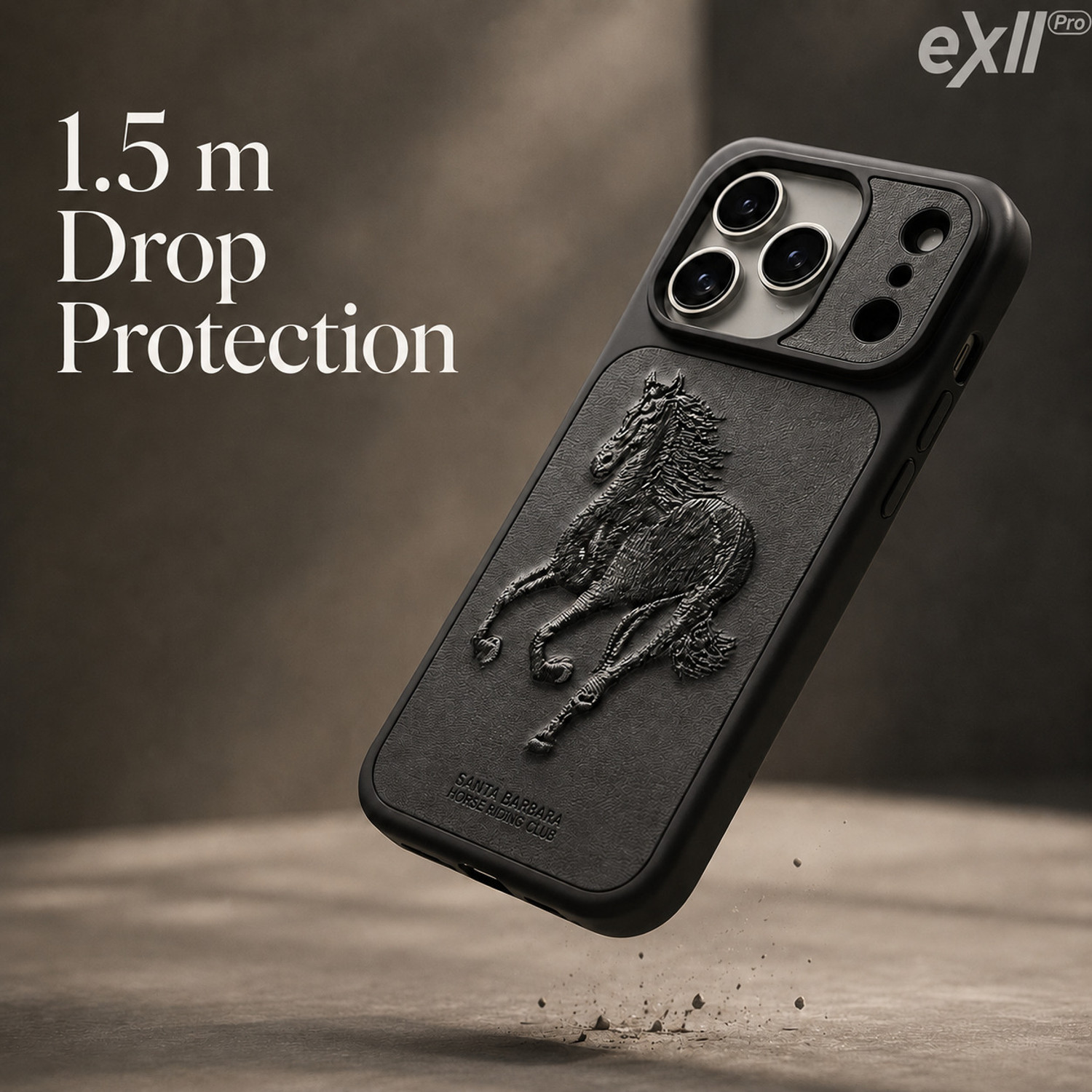 Image of Exllpro Back Cover for iPhone 17 Pro max Premium Leather Case with Embroidered Horse Design