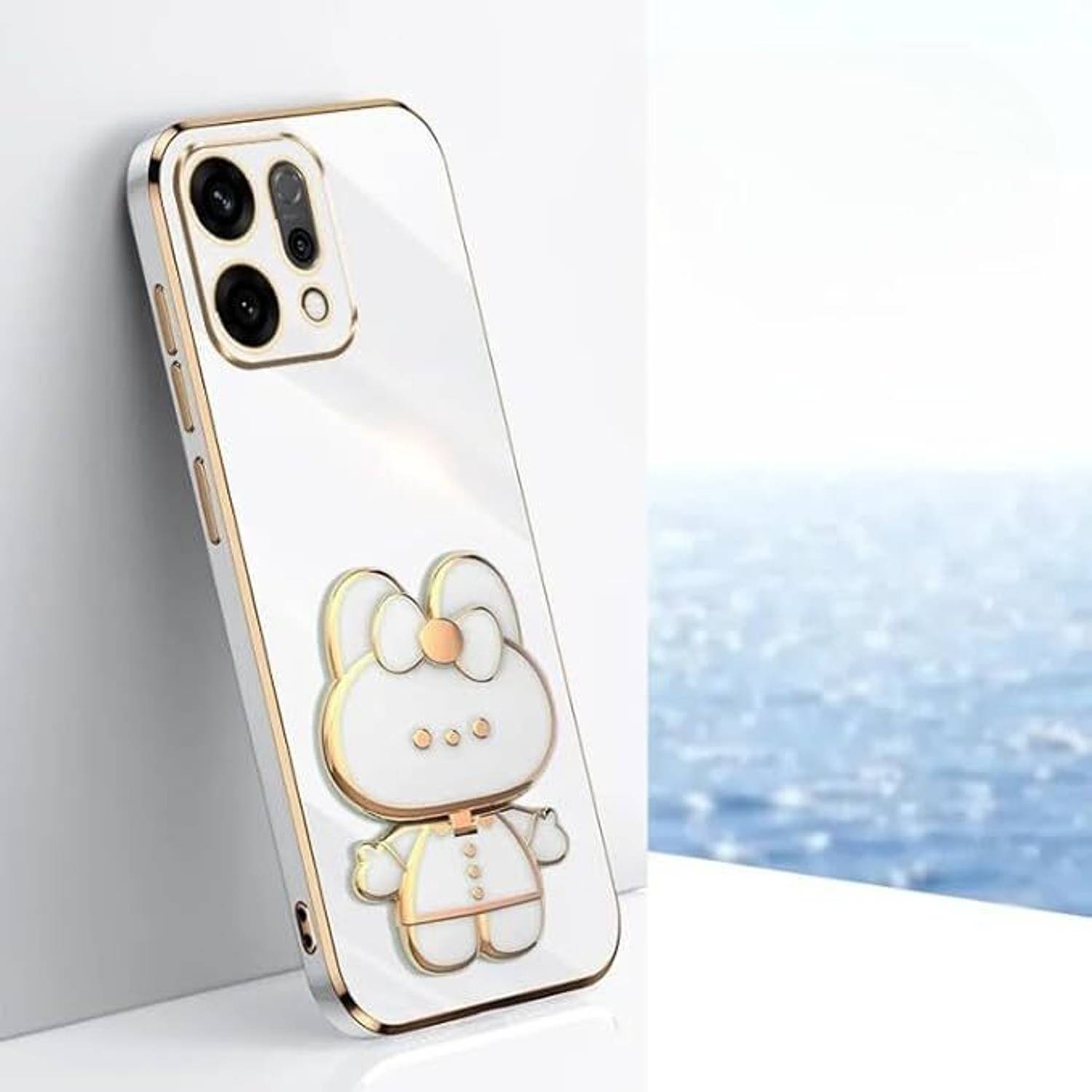 A3sprime Back Cover for Oppo Reno14 Pro 5G with Cute 3D Cartoon Shaped Mirror Folding Mobile Stand Holder