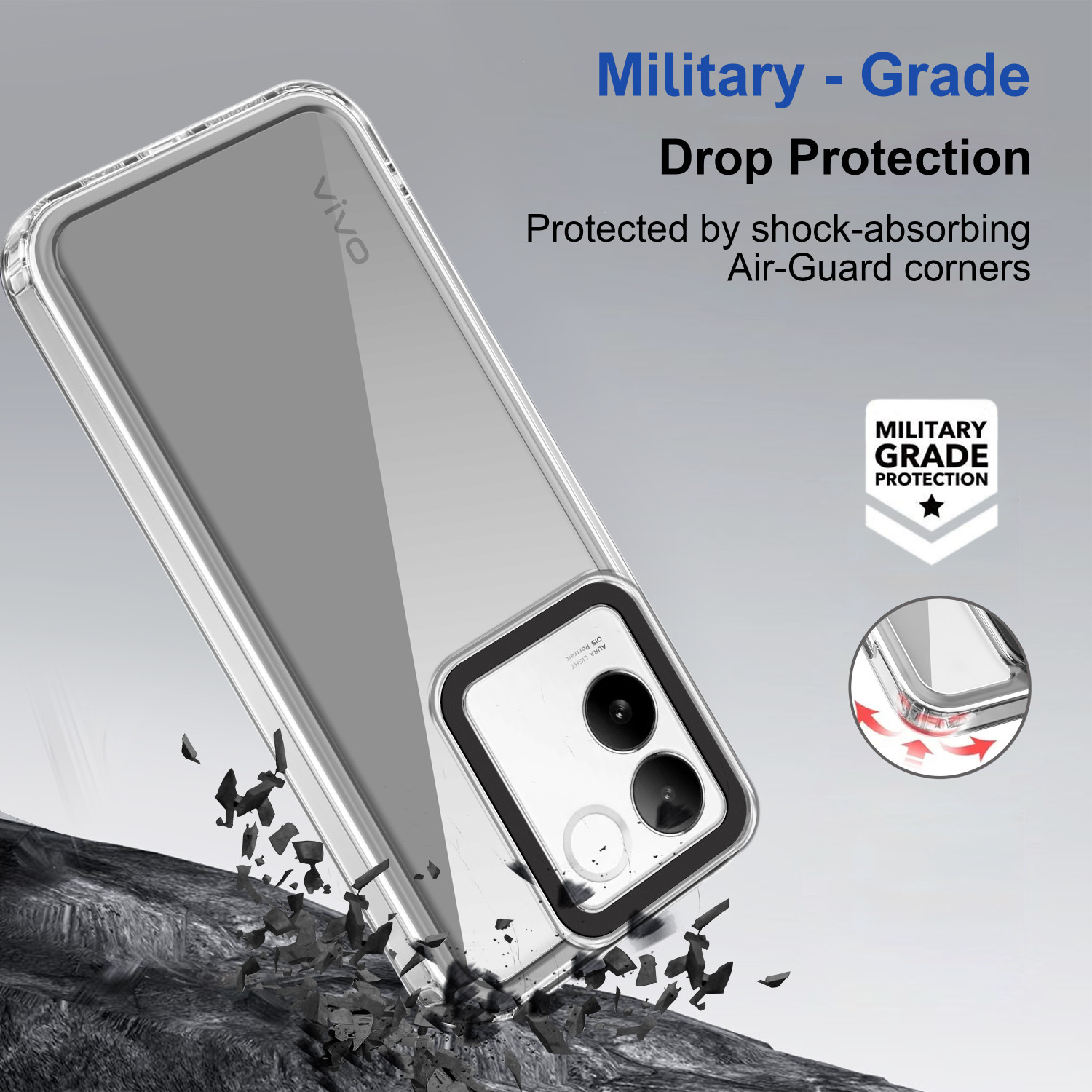 Image of GLOBAL NOMAD Back Cover for Vivo T2 Pro 5G (Transparent, Grip Case, Pack of: 1)
