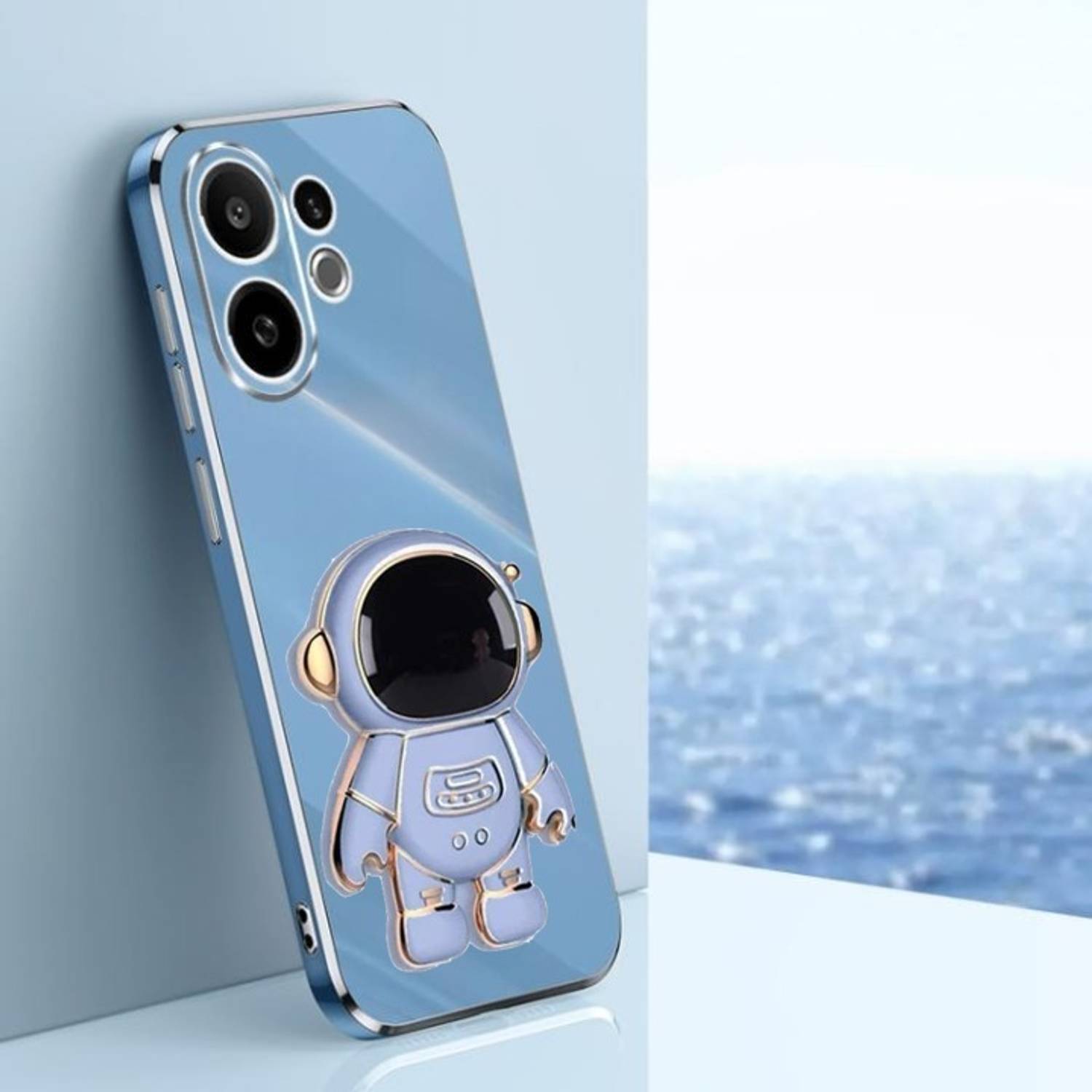 ankSONline Back Cover for Vivo V60 5G, with Cute 3D Cartoon Mirror Folding Mobile Stand Holder
