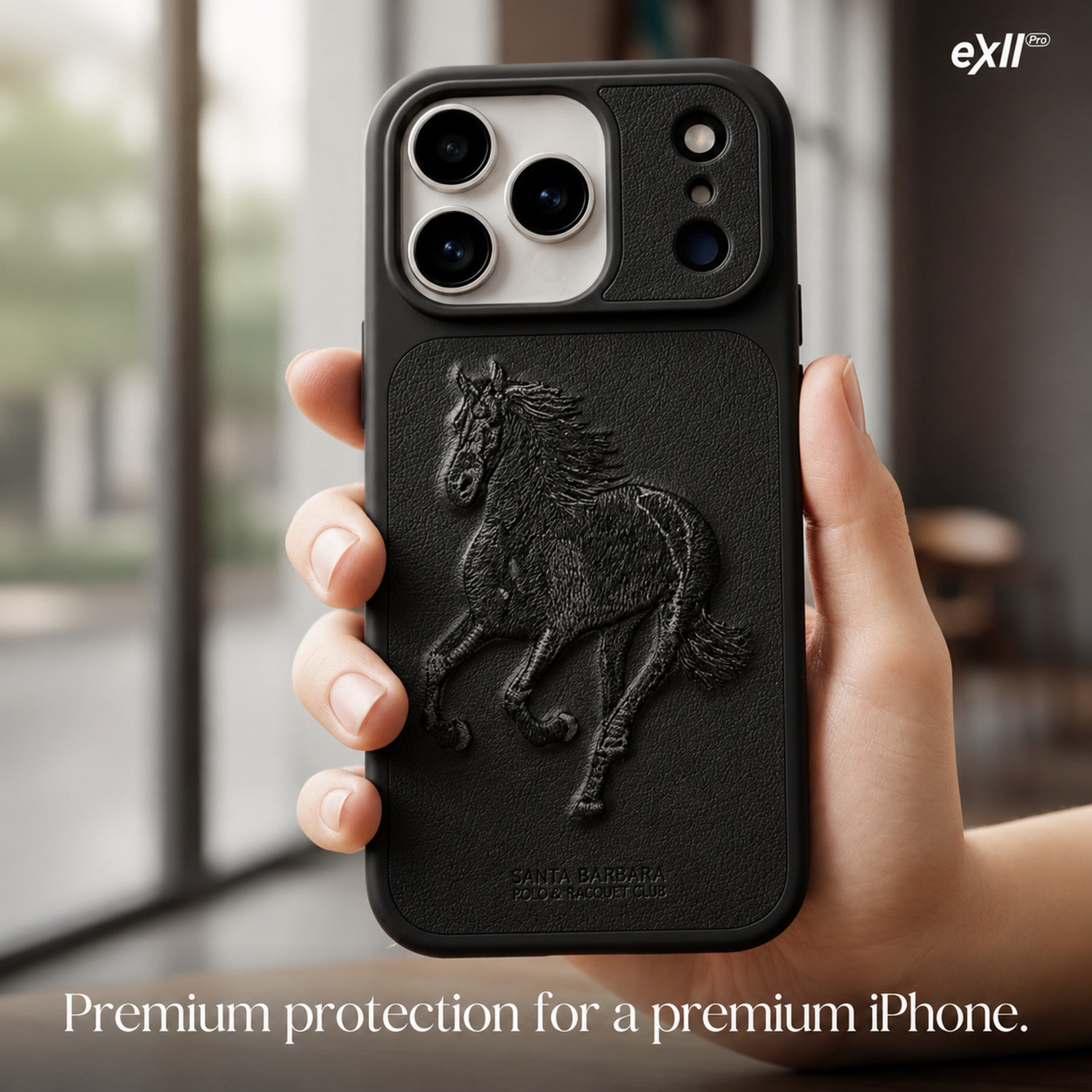 Image of Exllpro Back Cover for iPhone 17 Pro max Premium Leather Case with Embroidered Horse Design