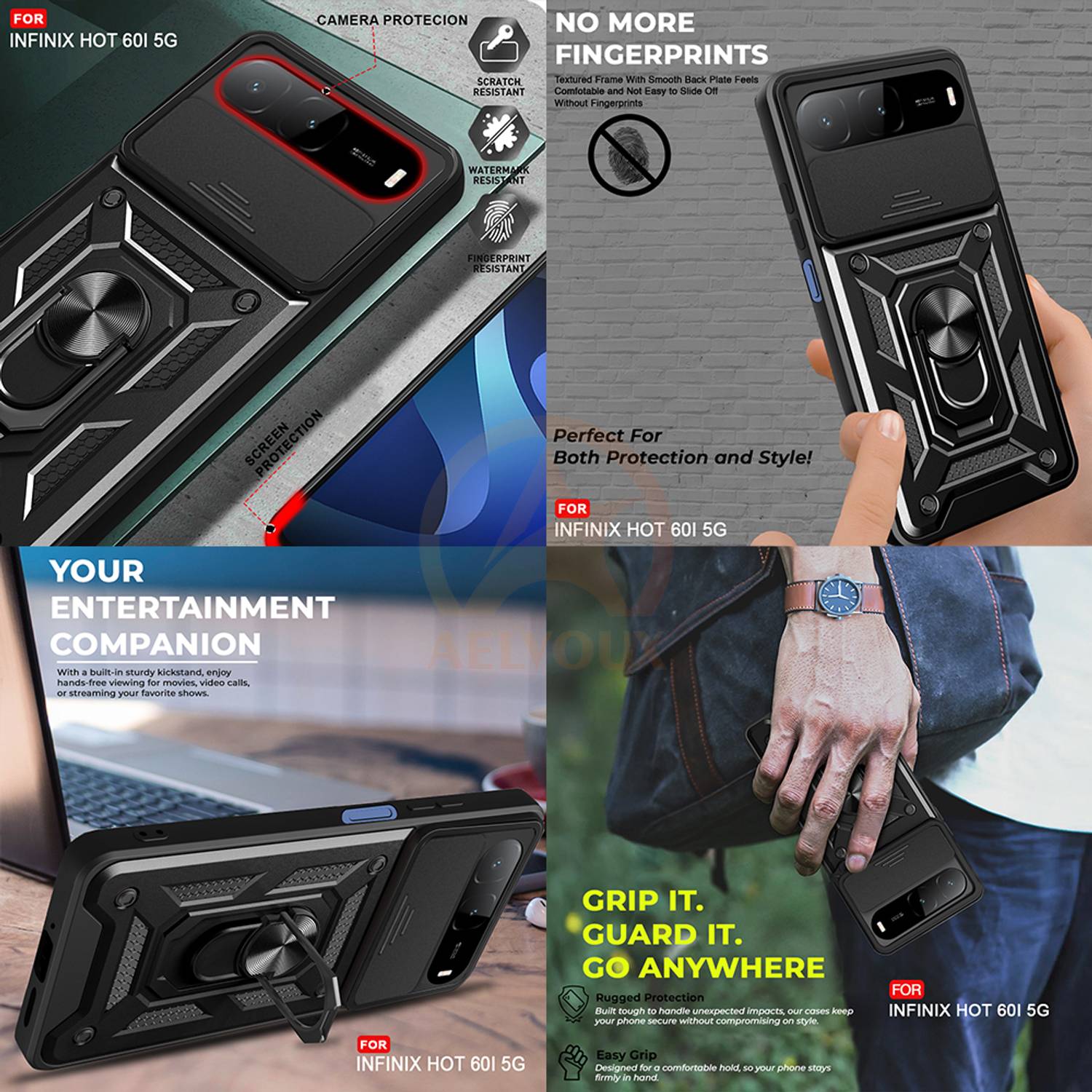 AelVouX Back Cover for Infinix Hot 60i Black - Image 5