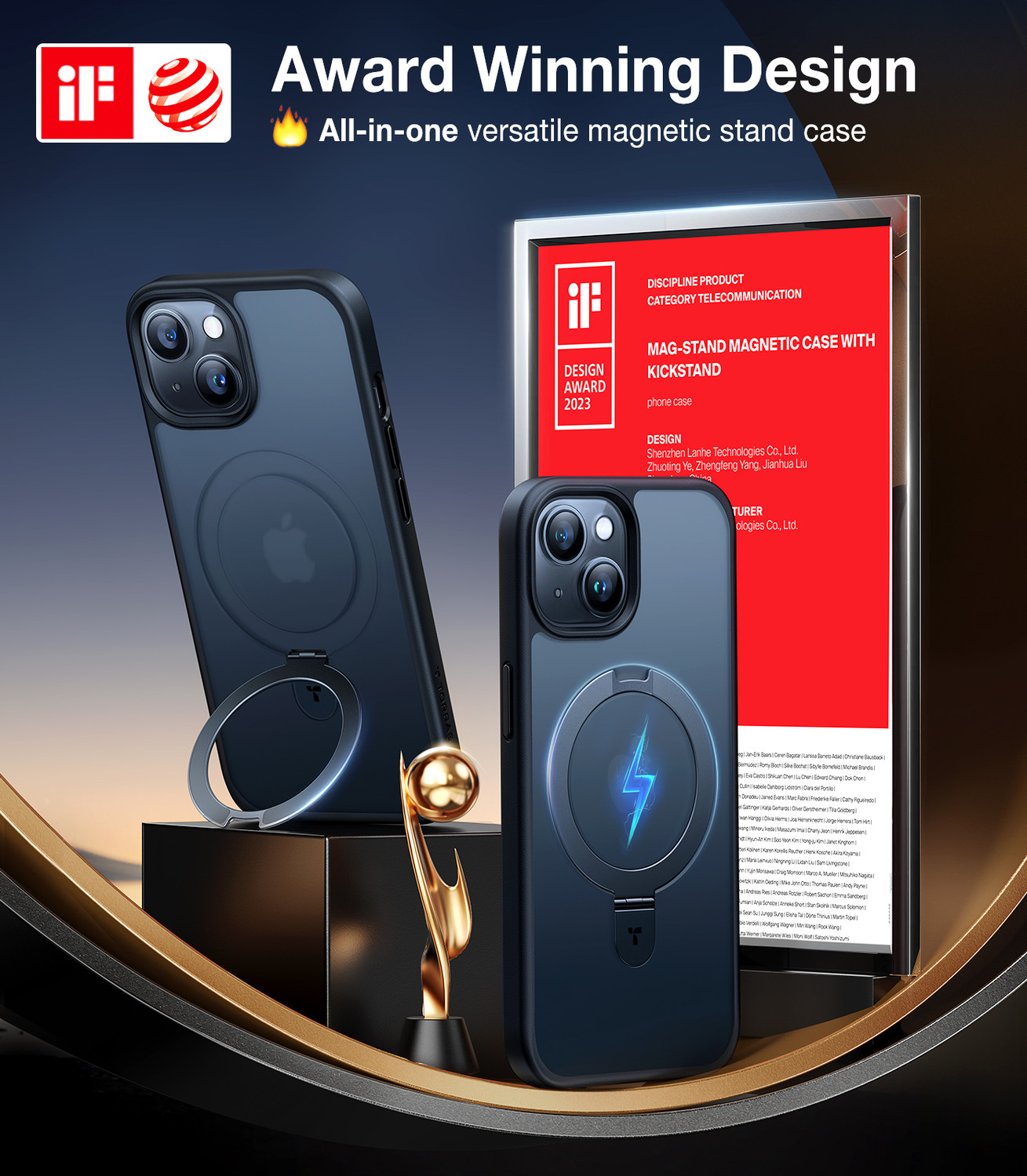 Image of Torras Back Cover for iPhone 15 Ultra Magnetic Ostand Fit For MagSafe, Ring Holder, Military-Grade, Slim, Matte
