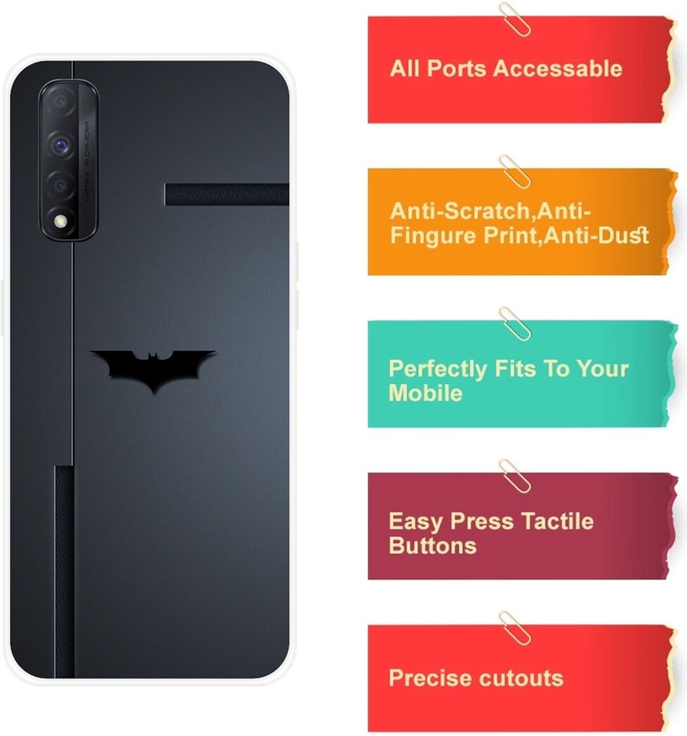 Image of Covertrust Back Cover for Realme Narzo 30, Batman, Dark, Logo, Design ,085