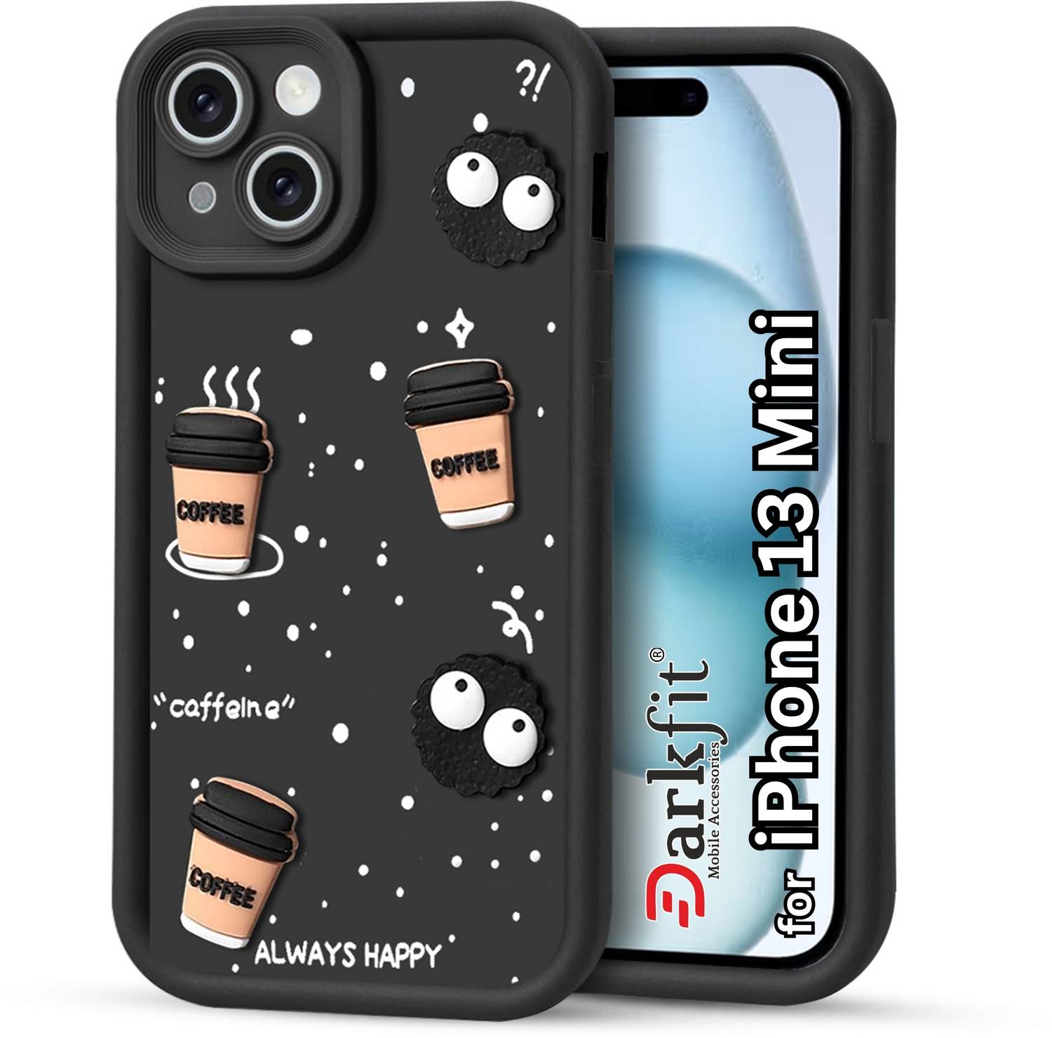DARKFIT Back Cover for Apple iPhone 13 Mini, 3D Coffee Design Case