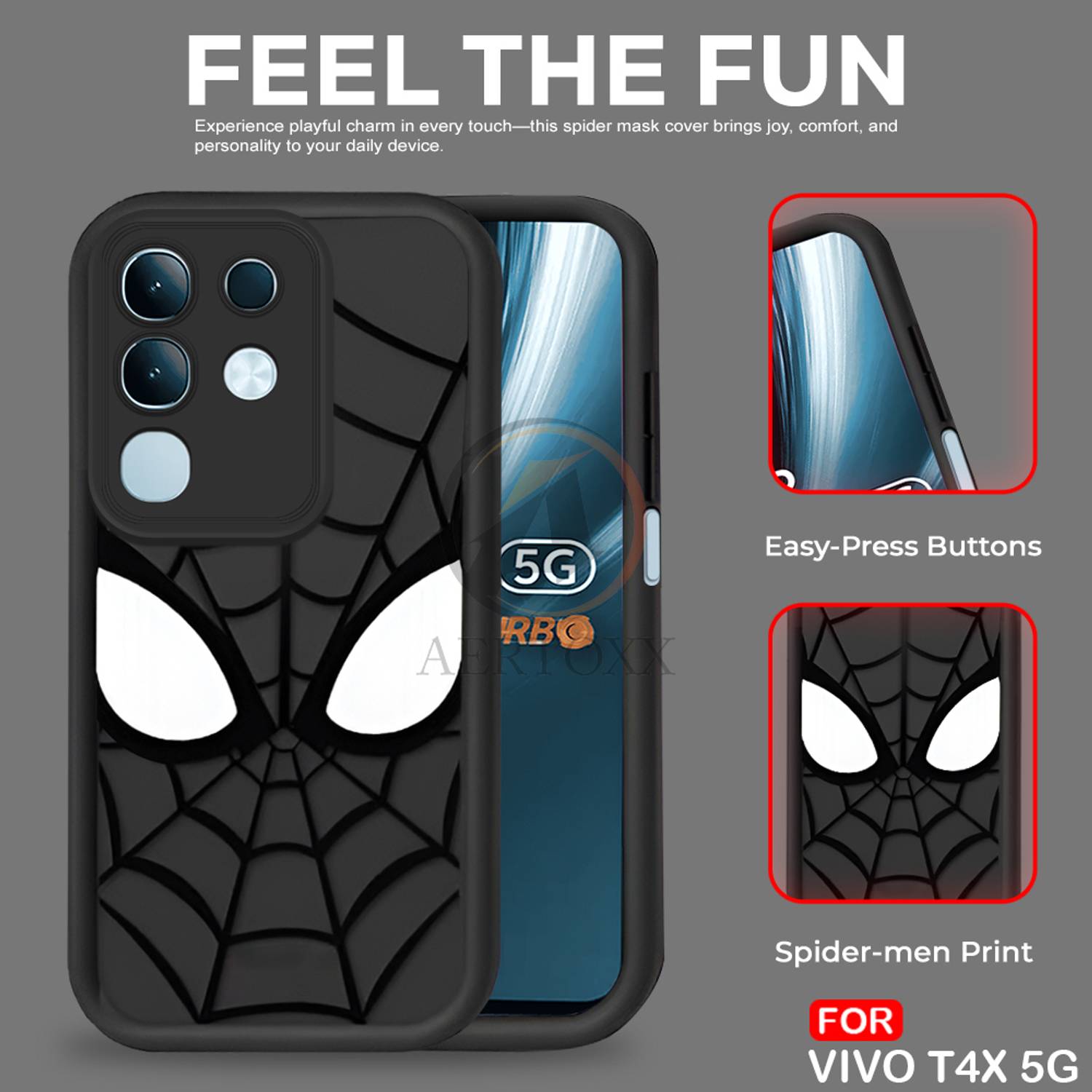 AERTOXX Back Cover for vivo T4x 5G Black - Image 2