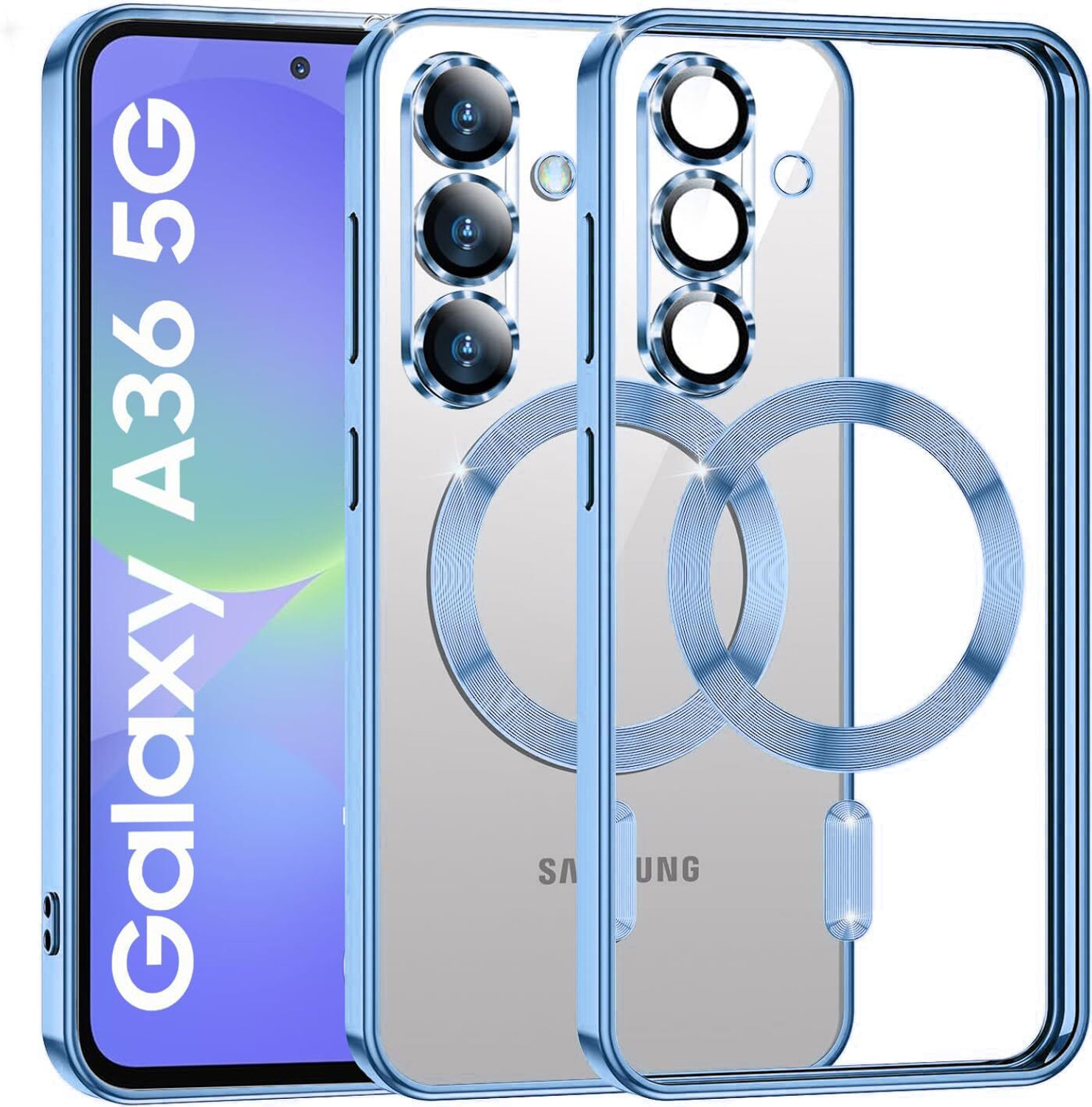 Image of VONZEE Back Cover for Samsung Galaxy A36 Magnetic Built-in Camera Lens Protector, Electroplated Clear Case