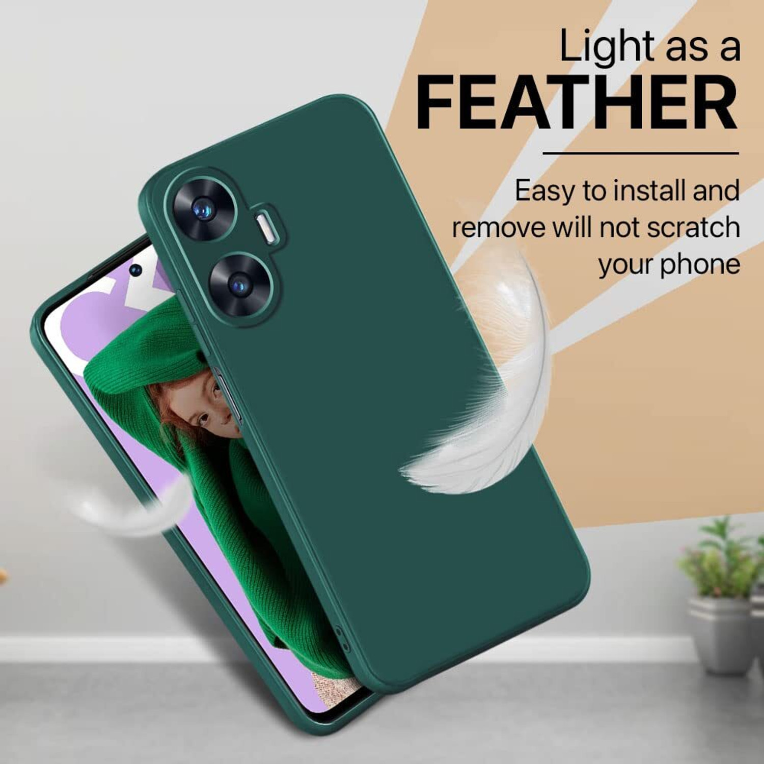 Image of MOBIDEER Back Cover for Realme C55, Matte Rubberized Soft Silicone Protective Cloth Inside (Green, Dual Protection, Silicon, Cloth, Pack of: 1)