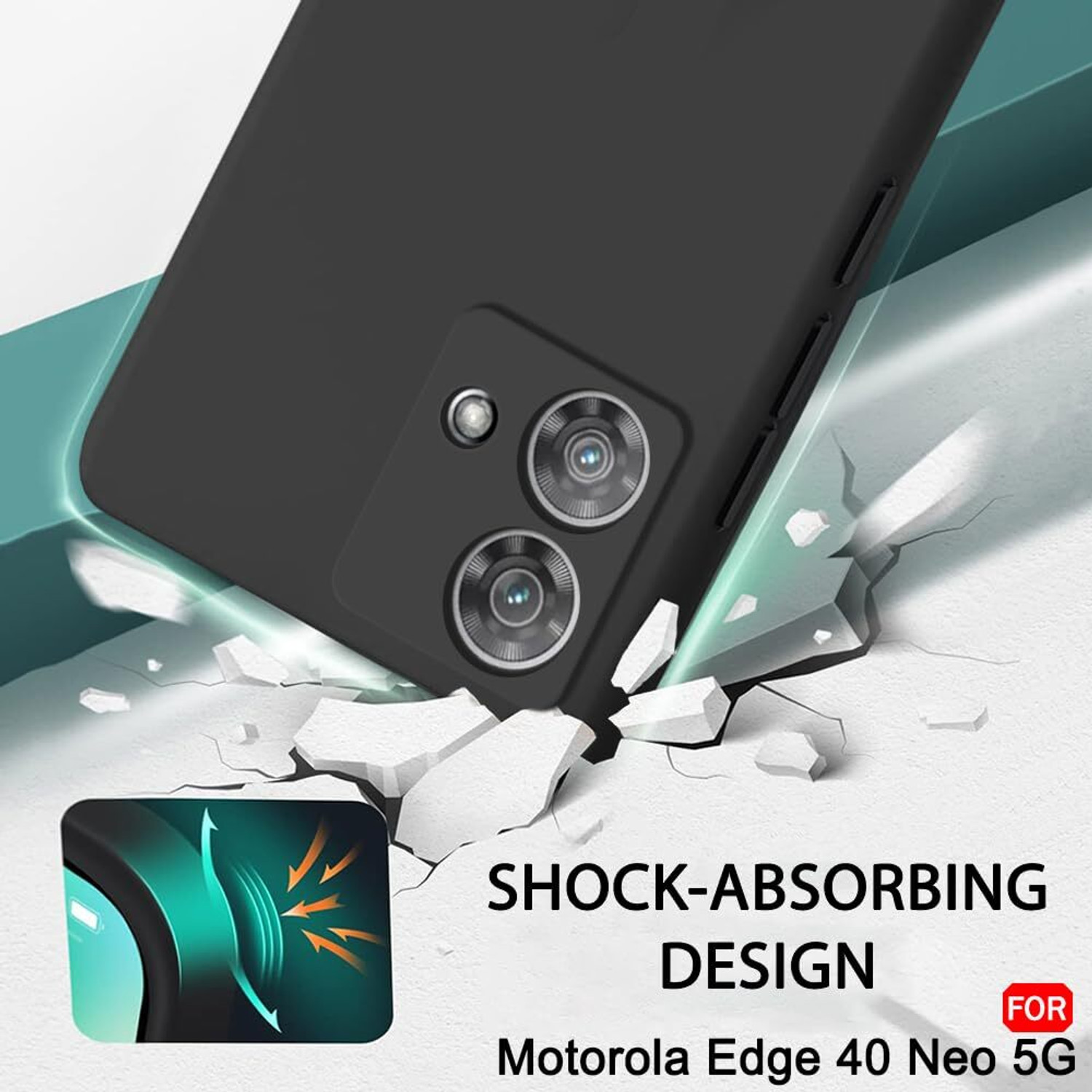 Image of Teleform Back Cover for Motorola Moto Edge 40 Neo 5G soft silicon cover with inside cloth(Black)