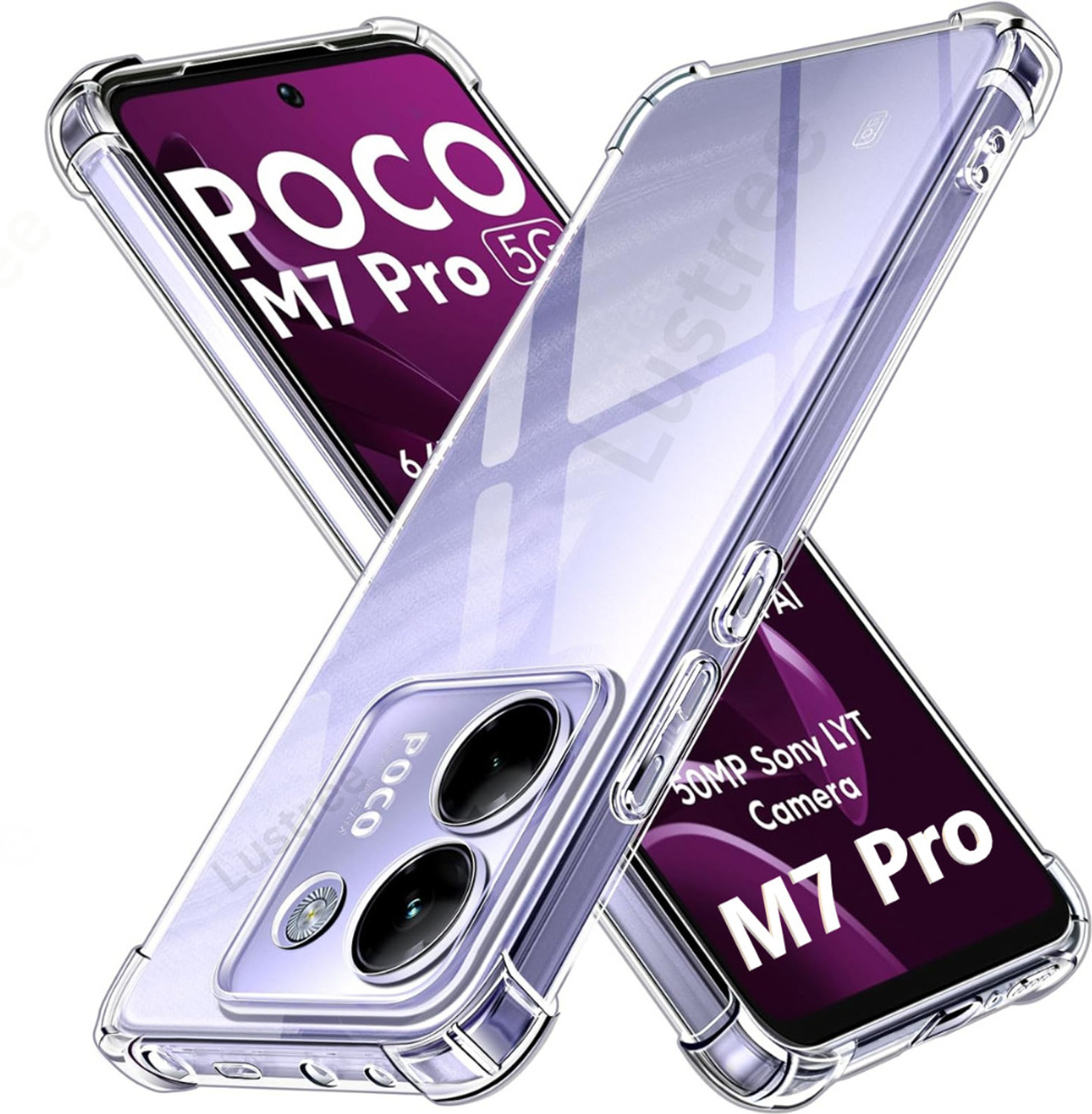 Image of Lustree Back Cover for Lustree POCO M7 Pro 5G Back Cover,Design Premium Case with 4 Corner Protection (Transparent, Shock Proof, Silicon, Pack of: 1)