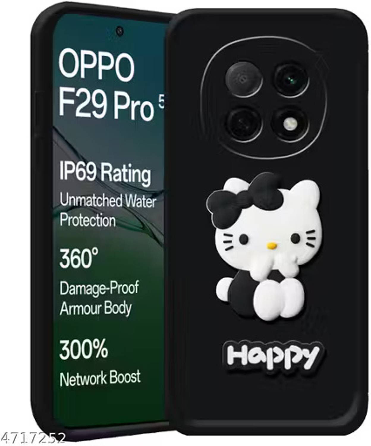 AMEYAA Back Cover for Oppo F29 Pro 5G Cute 3D Kitty Bow & Happy Stylish Design Slim Protective Case