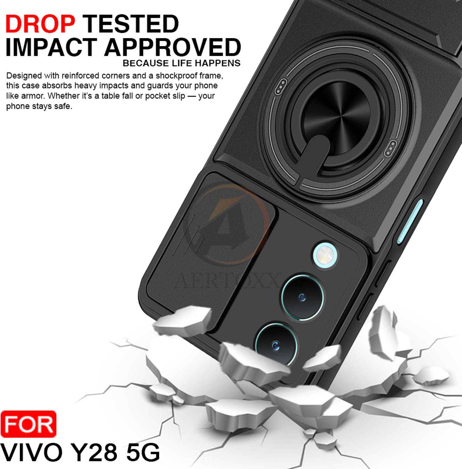 AERTOXX Back Cover for Vivo Y28 5G Black - Image 4
