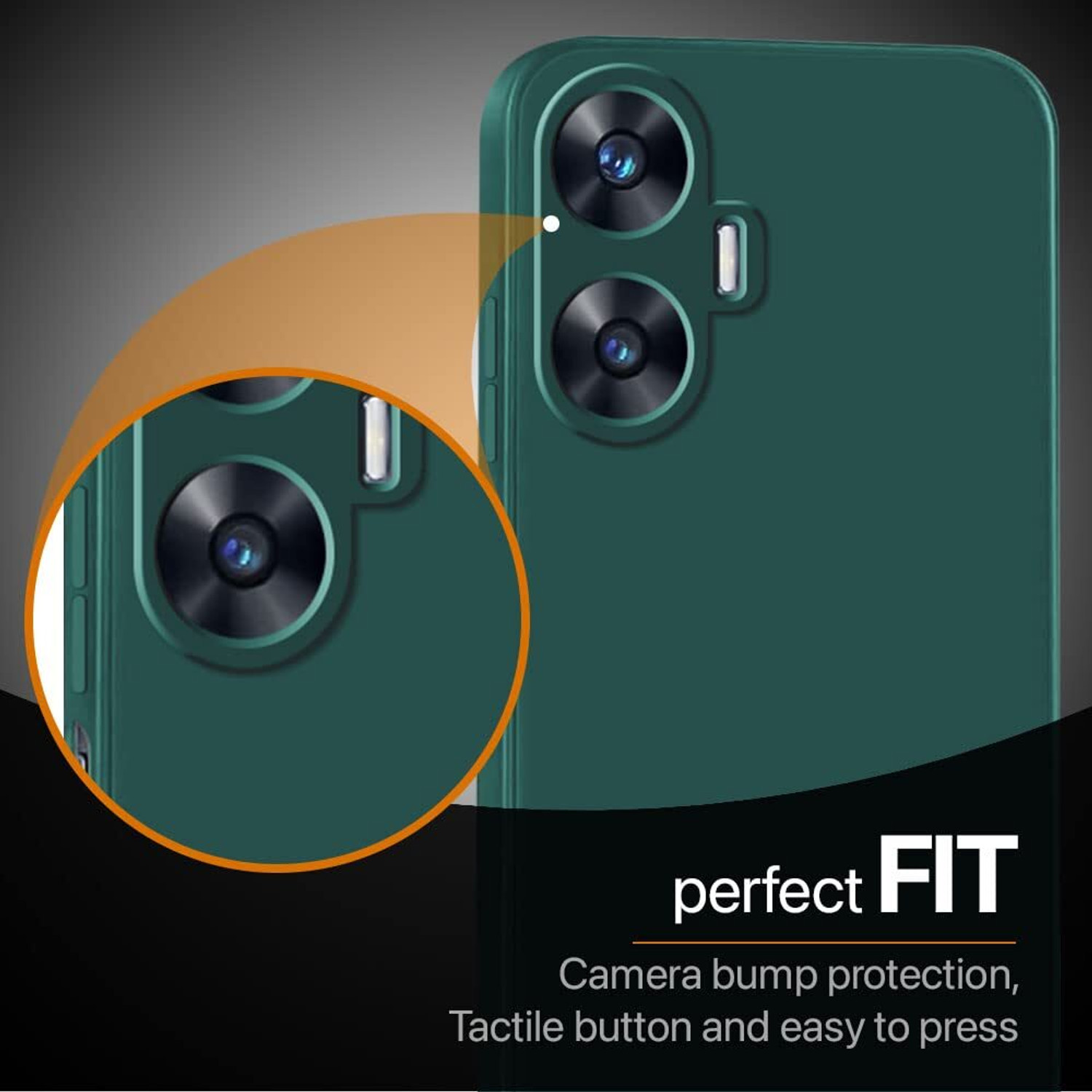 Image of MOBIDEER Back Cover for Realme C55, Matte Rubberized Soft Silicone Protective Cloth Inside (Green, Dual Protection, Silicon, Cloth, Pack of: 1)