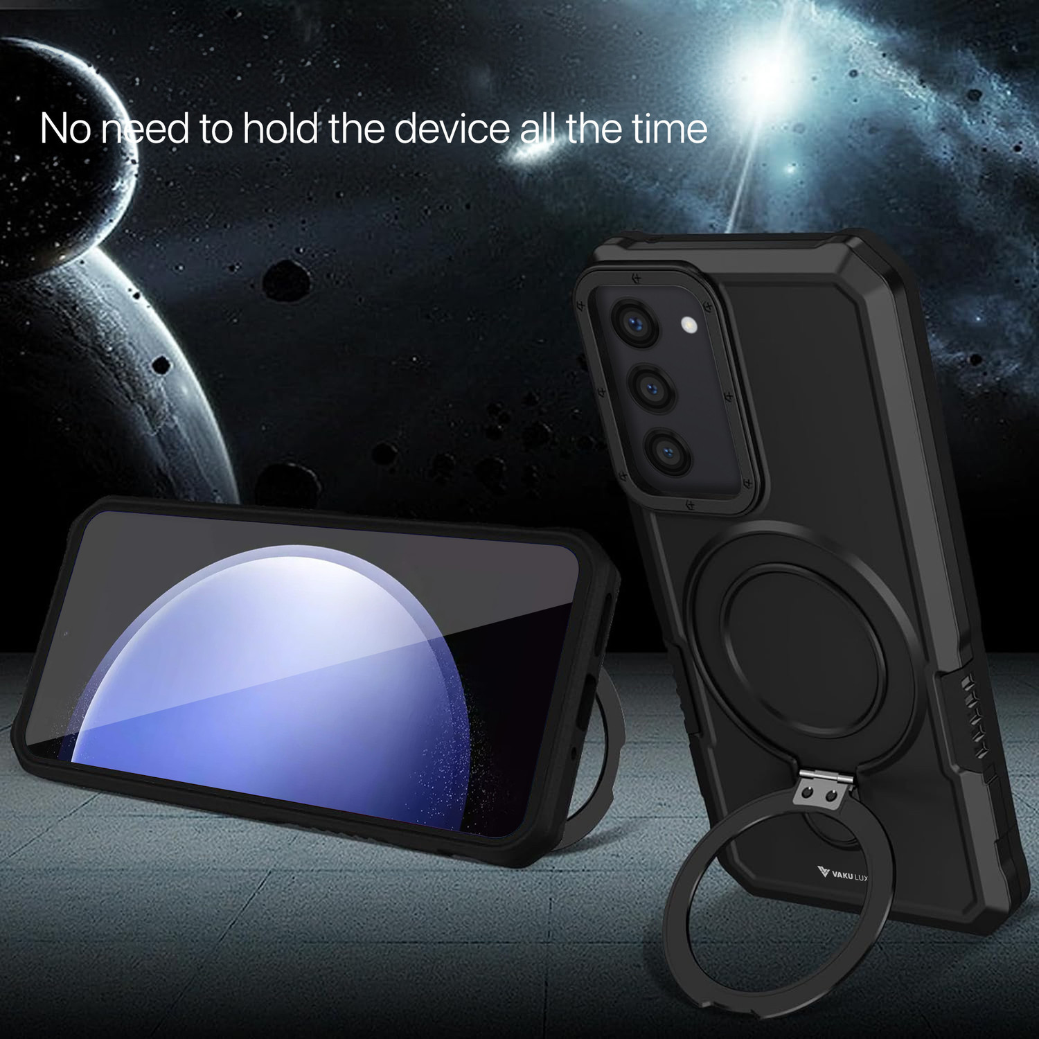Image of Vaku Luxos Back Cover for Samsung Galaxy S23, Astor Military Grade Case with Rotable Ring Kickstand TPU Cover