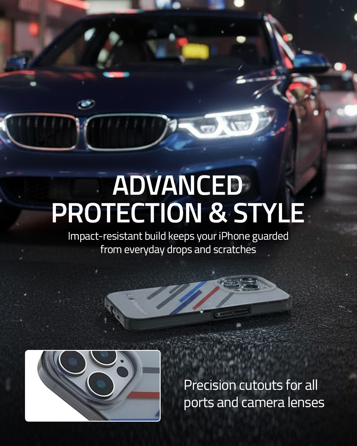Image of CG Mobile Back Cover for iPhone 16 Pro Max BMW [Official Licensed] Motorsport IML Printed Random Stripes Case