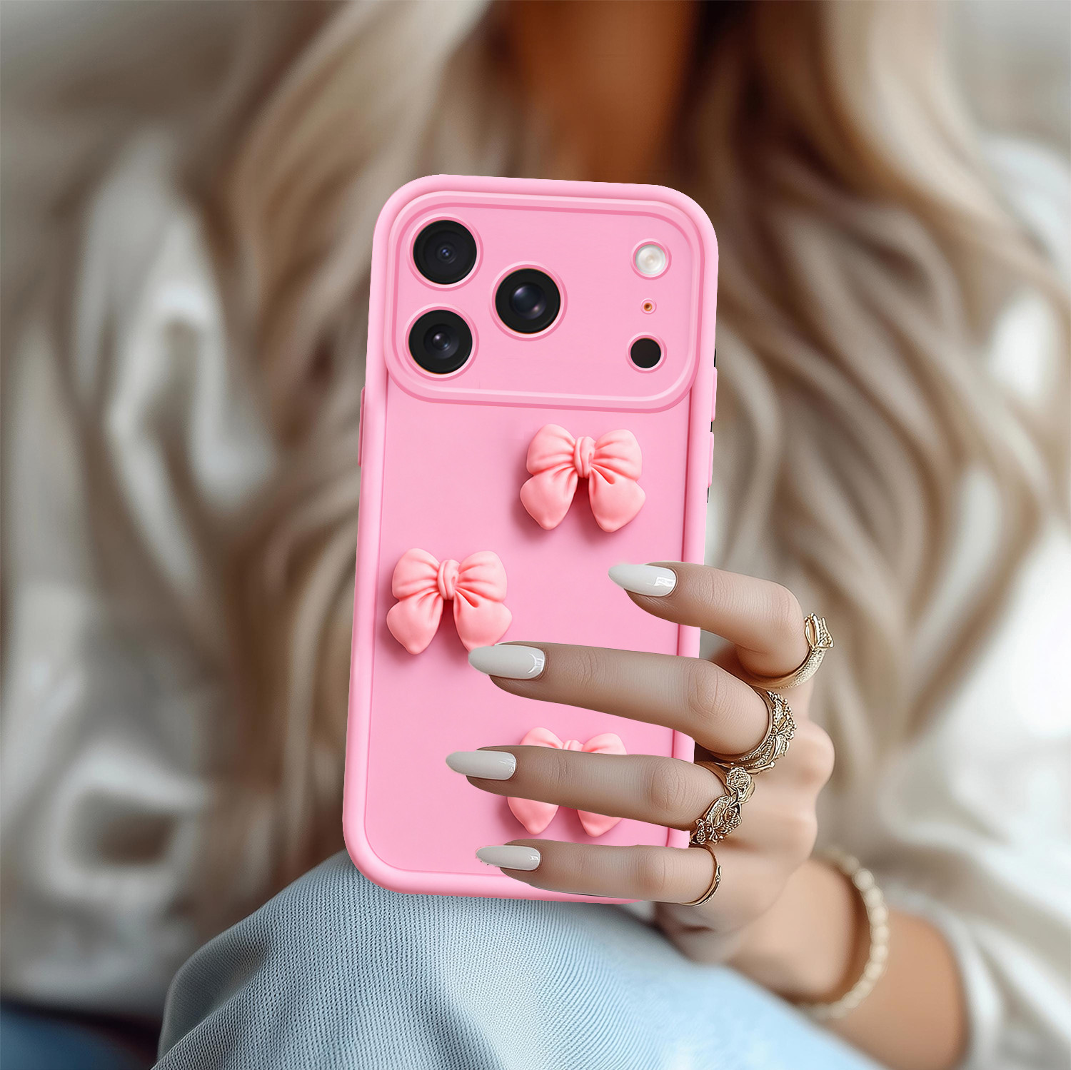 Image of MagicTrap Back Cover for Apple iPhone 17 Pro Cute 3D Bow Design Camera Protection Lightweight Slim Cover for Girls