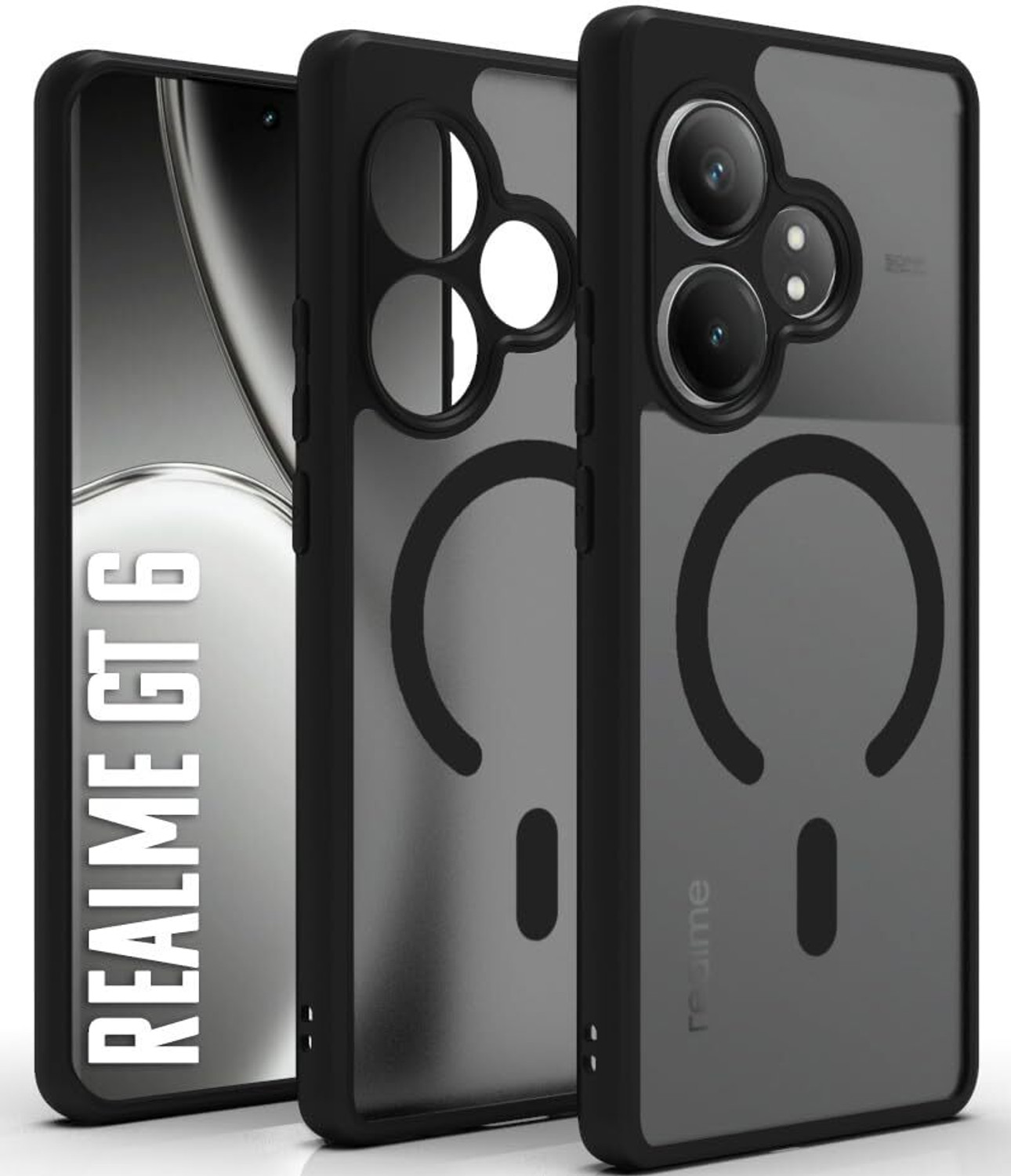 Image of RIGGEAR Back Cover for Realme GT 6T 5G (Black, Magsafe, Polycarbonate, Thermoplastic Polyurethane)